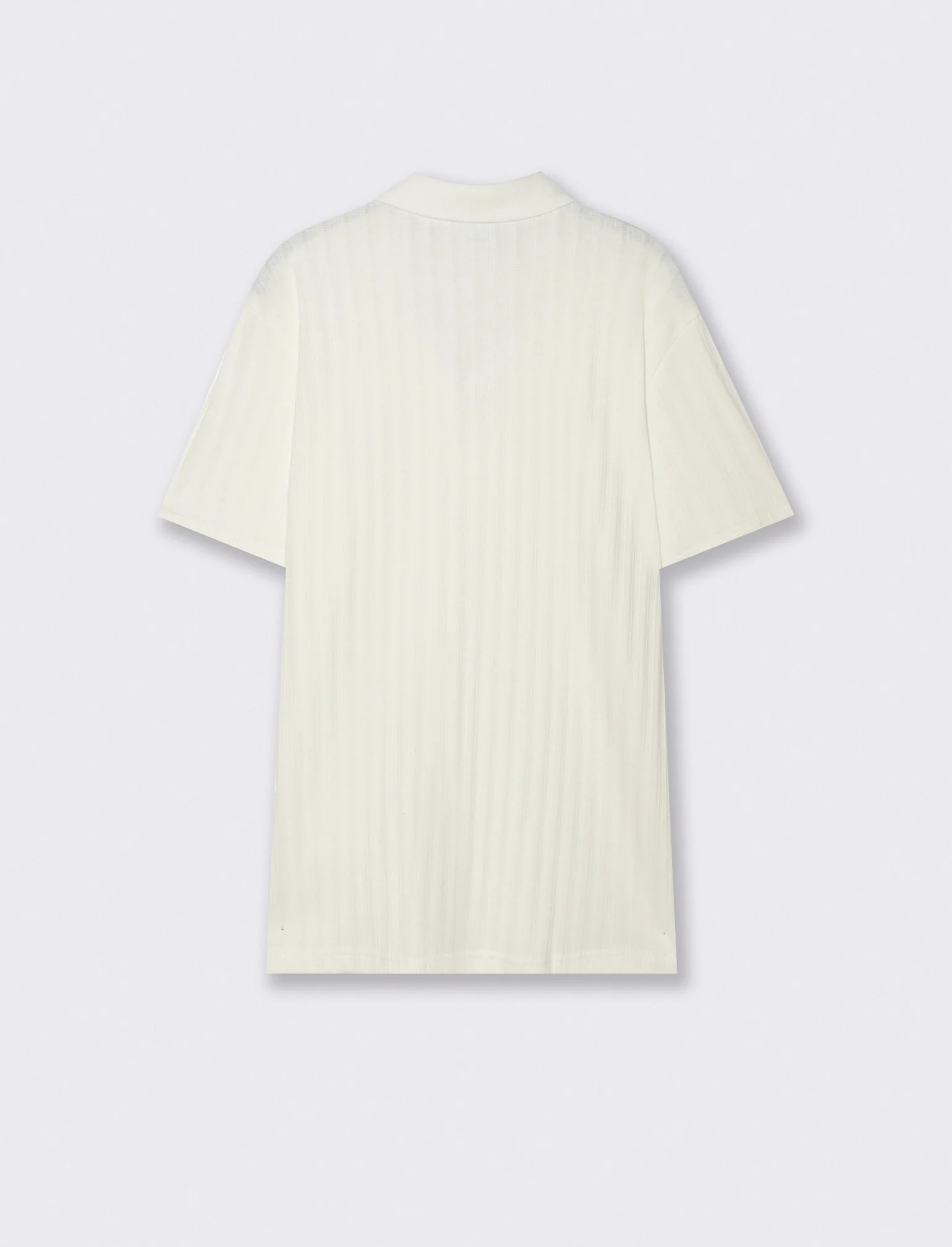 Polo Jacquard Effetto Maglia Maniche Corte - Beige ecru - Image 5