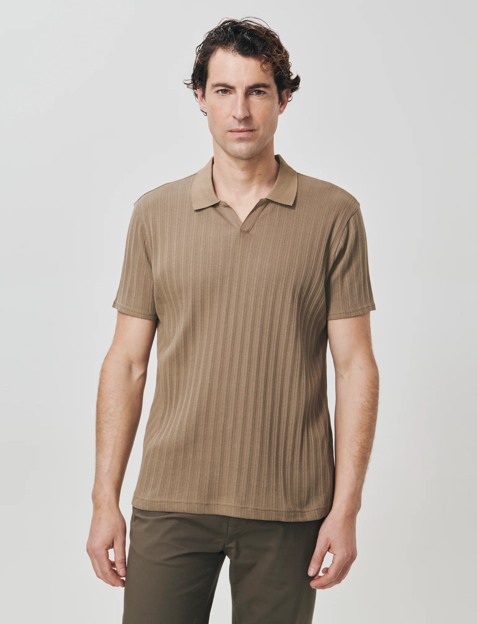 Polo Jacquard Effetto Maglia Maniche Corte - Verde kaki - Image 4
