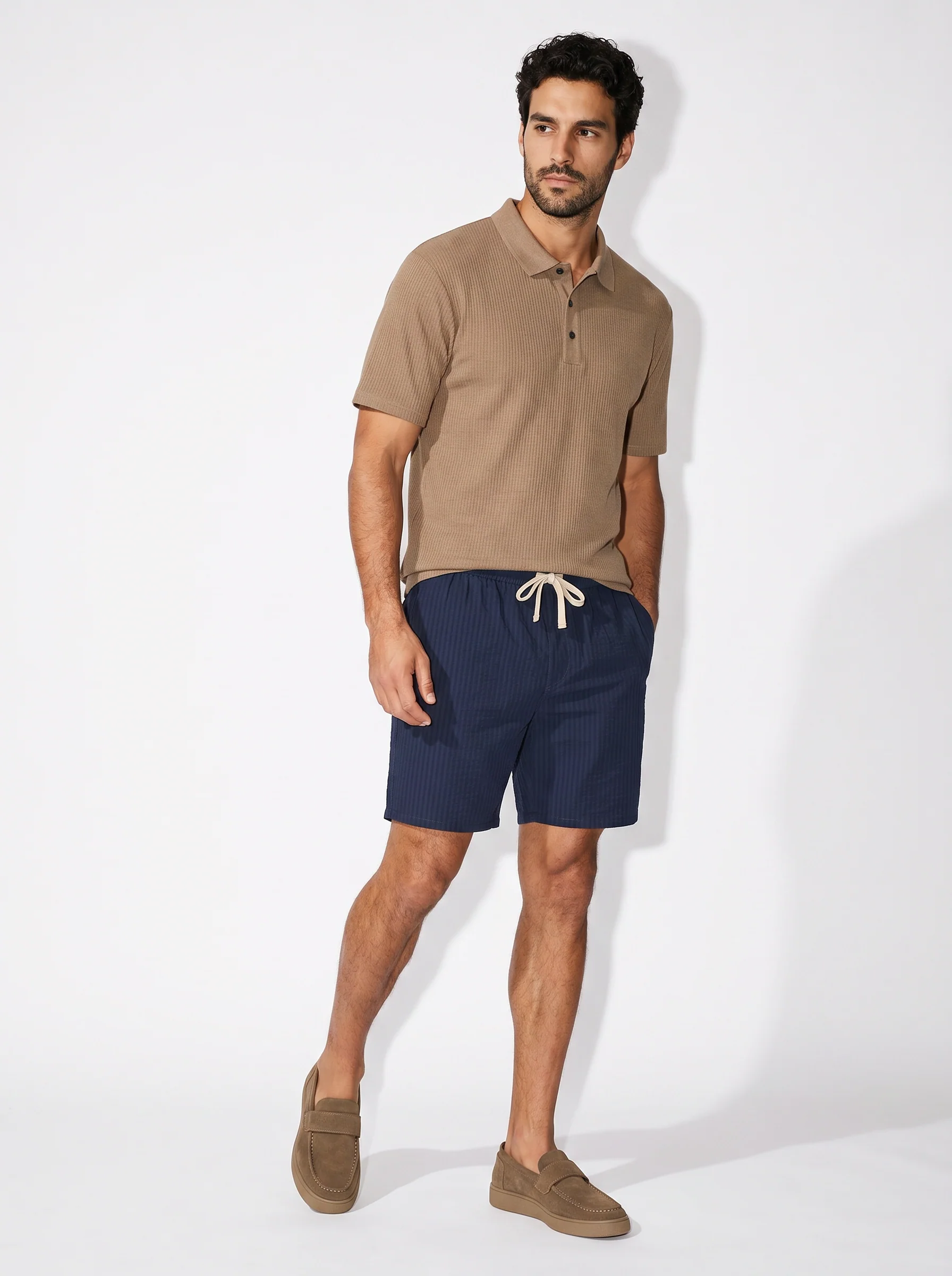 Polo Jacquard Effetto Riga Tono su Tono - Grigio fango - Image 4