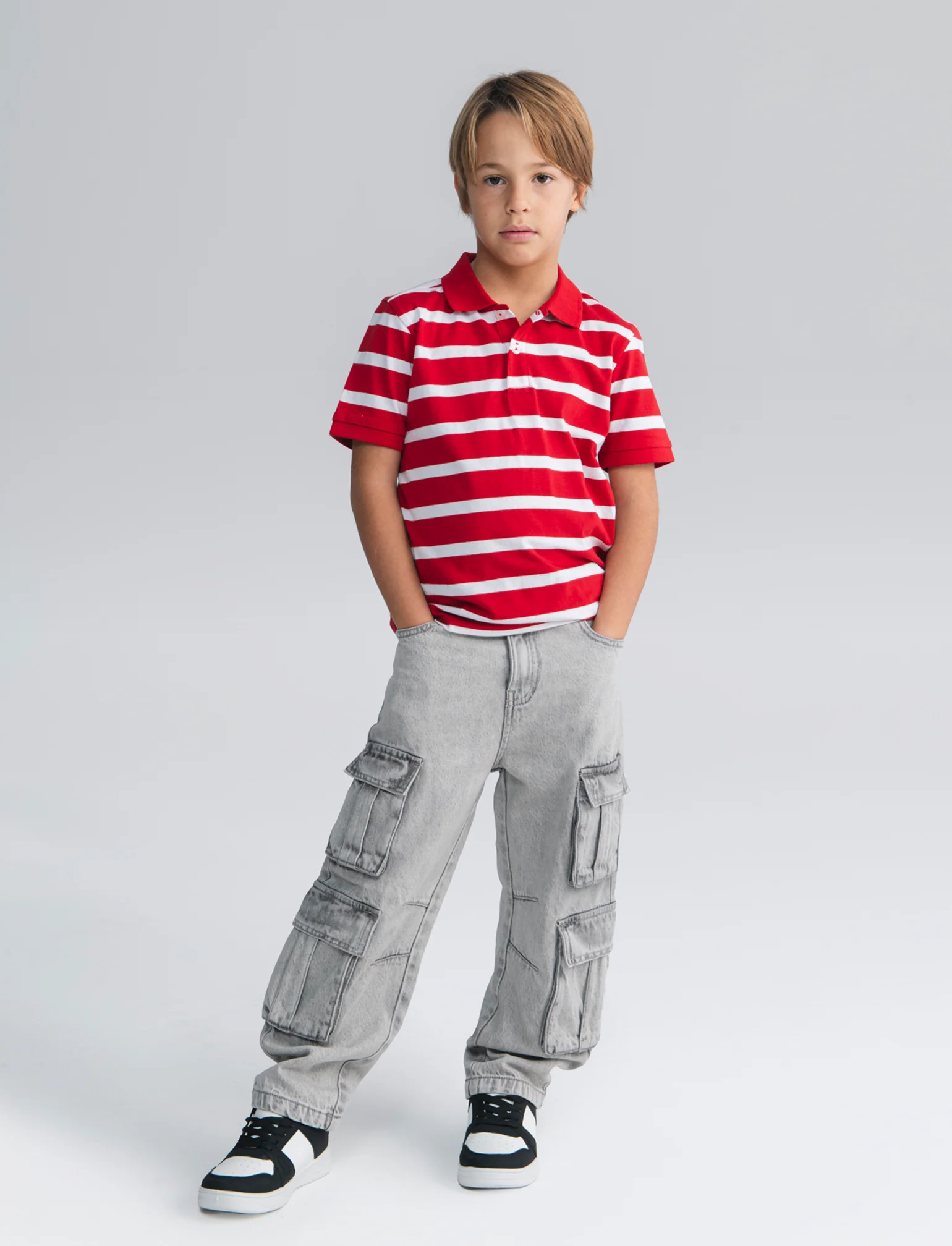 Polo mezza manica a righe in cotone - Rosso - Image 5