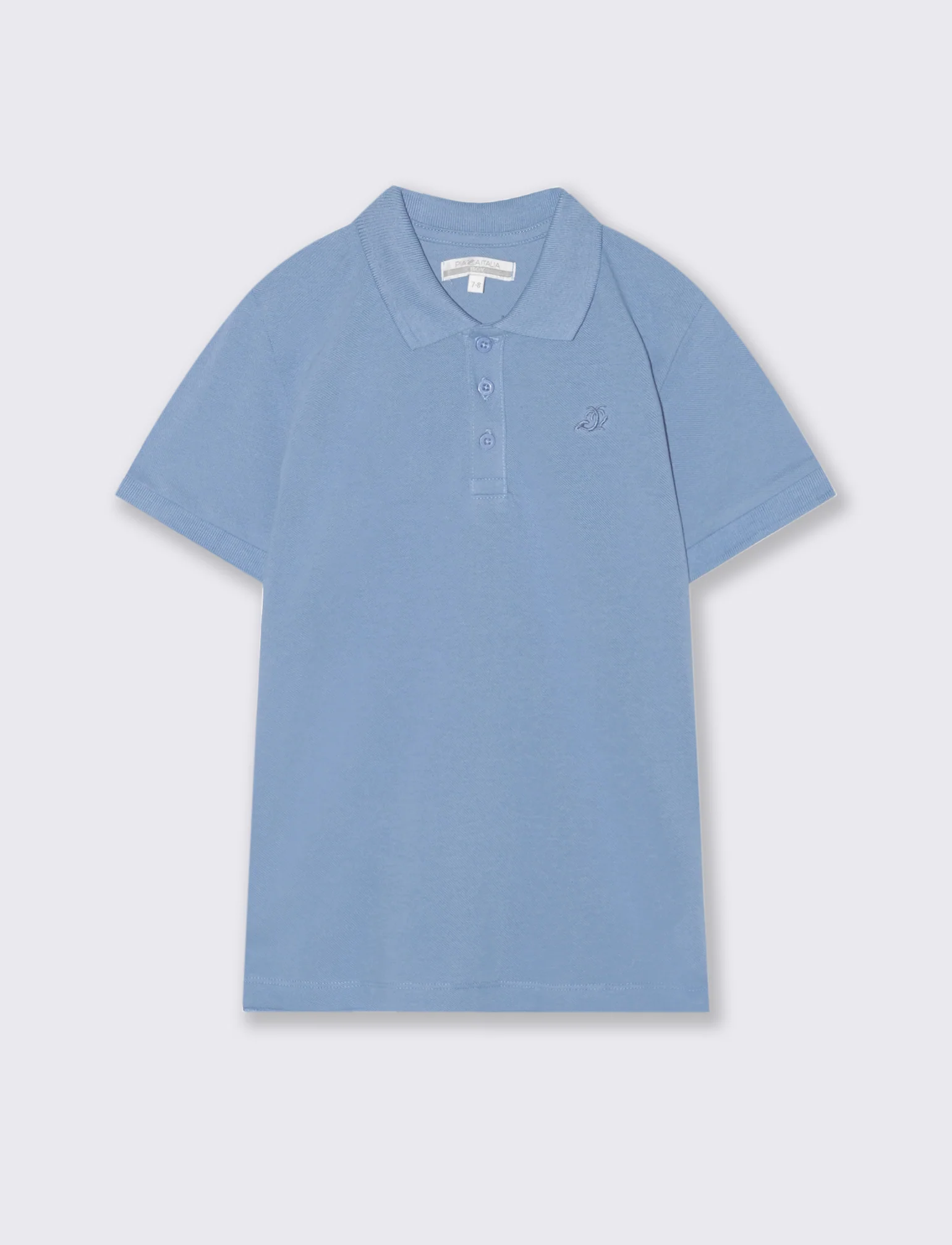 Polo mezza manica in cotone con ricamo - Azzurro