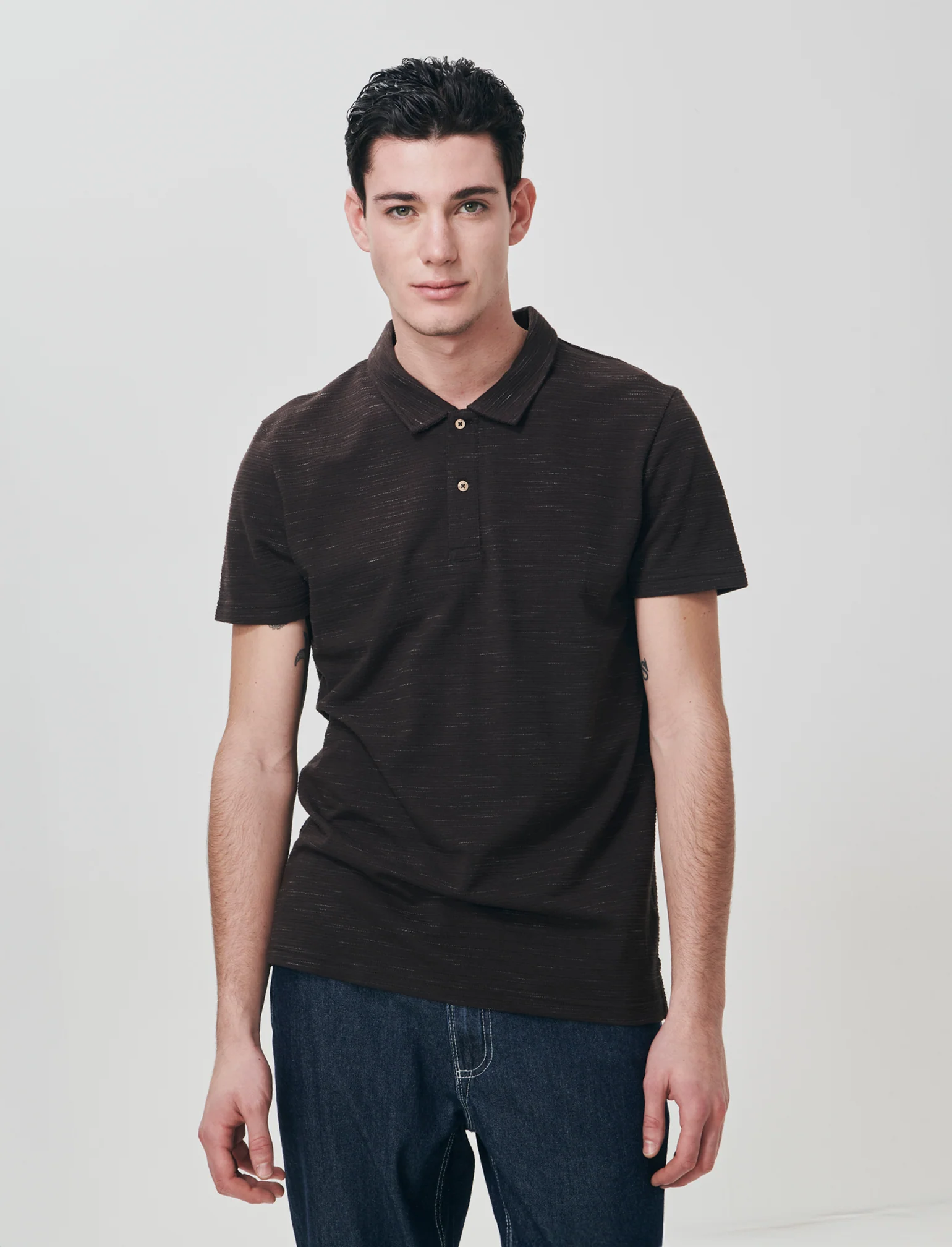 Polo Slub Injected con Colletto a Revers - Moro - Image 3