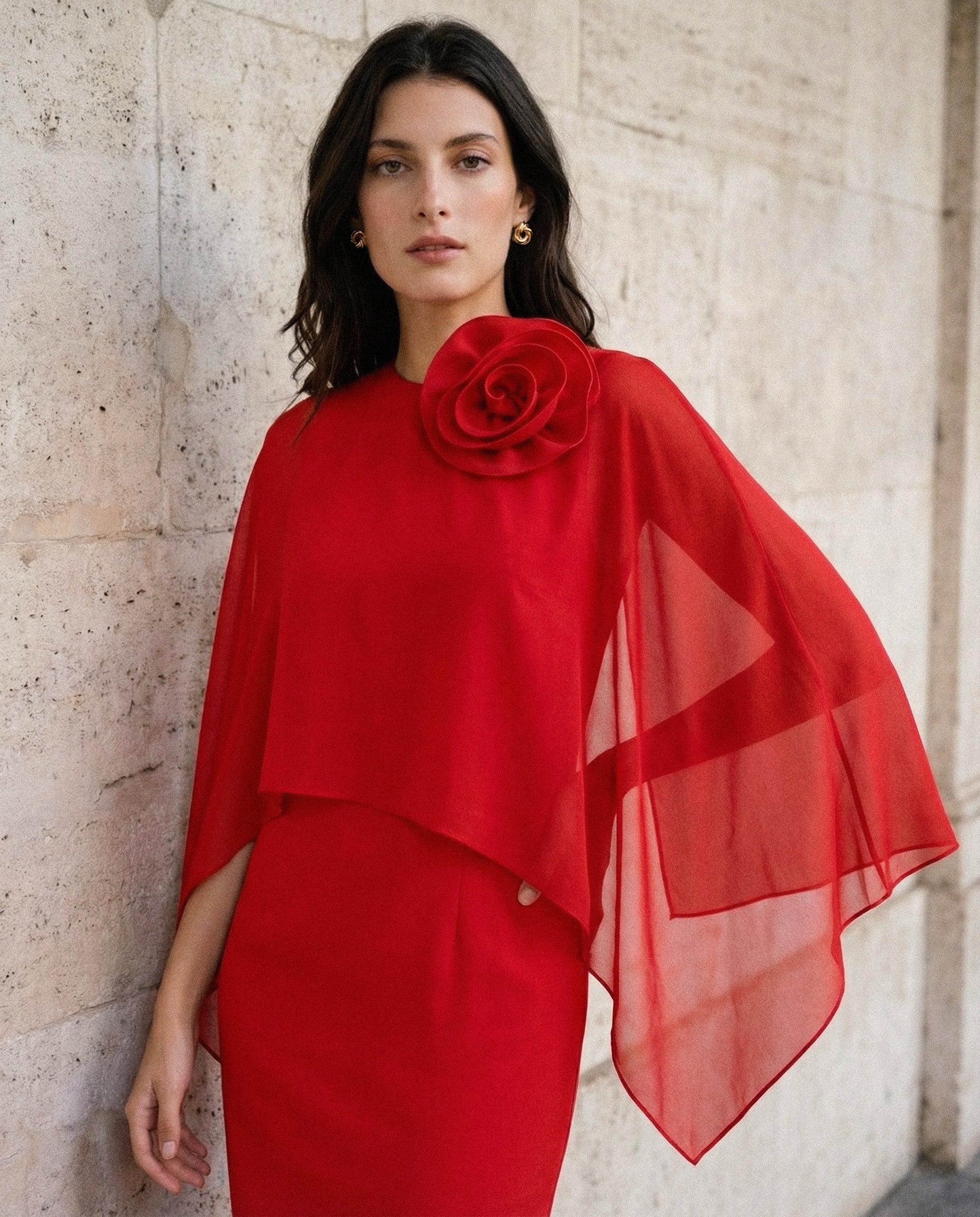 Poncho Mantella con Scollo a Barca - Aragosta - Image 3