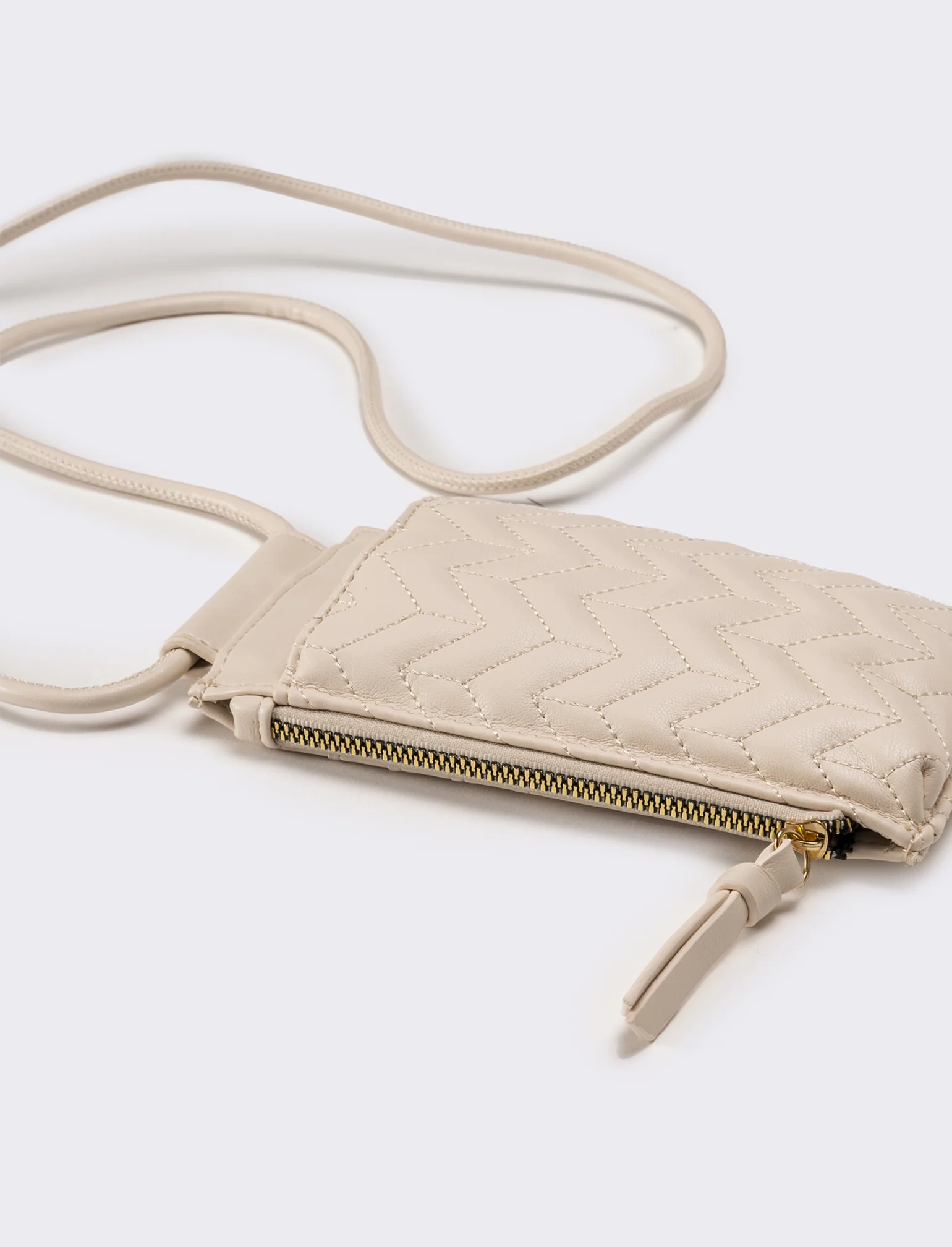 Portacarte donna portacellulare trapuntato con laccio - Beige - Image 2