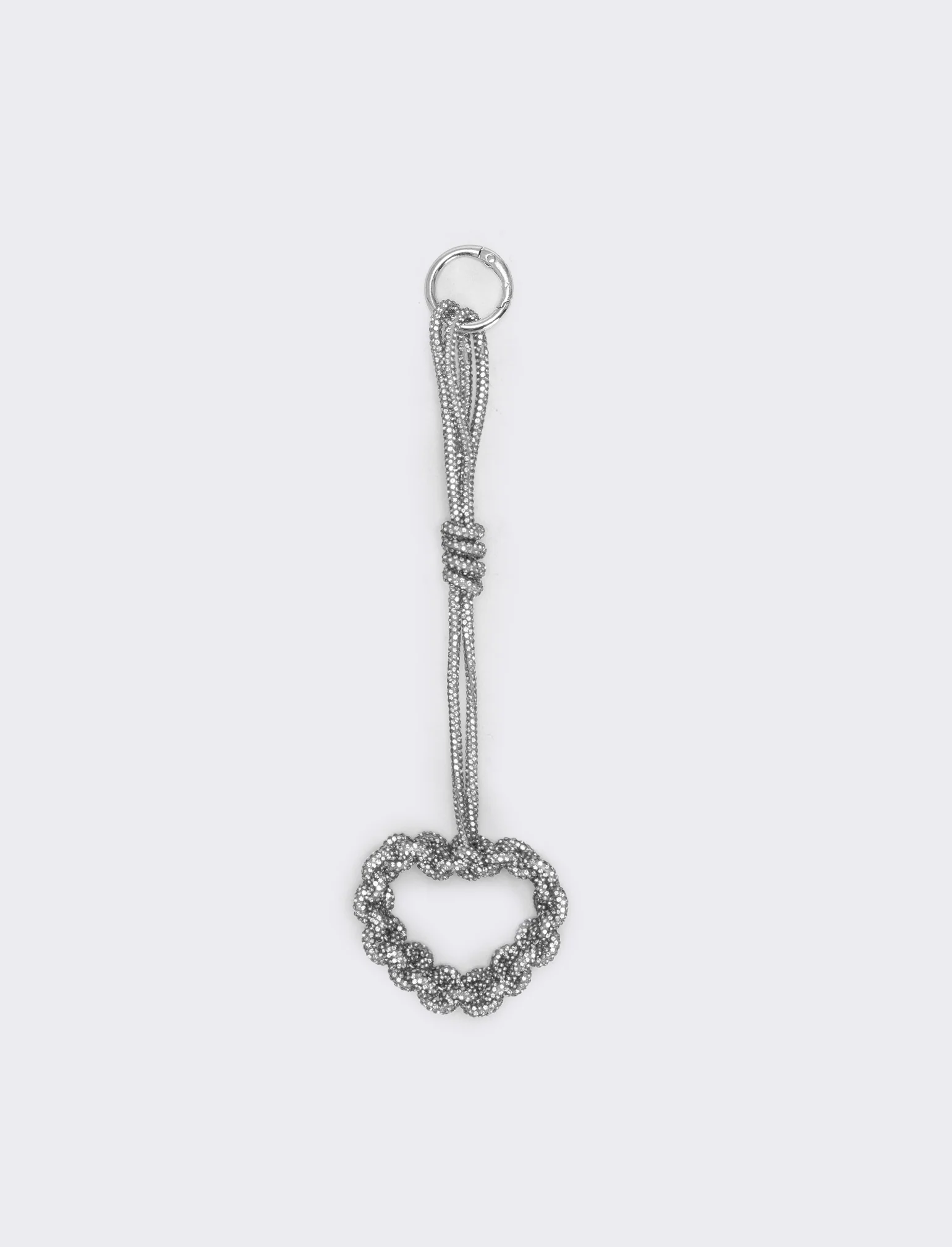 Portachiavi cuore tubolare con strass - Argento