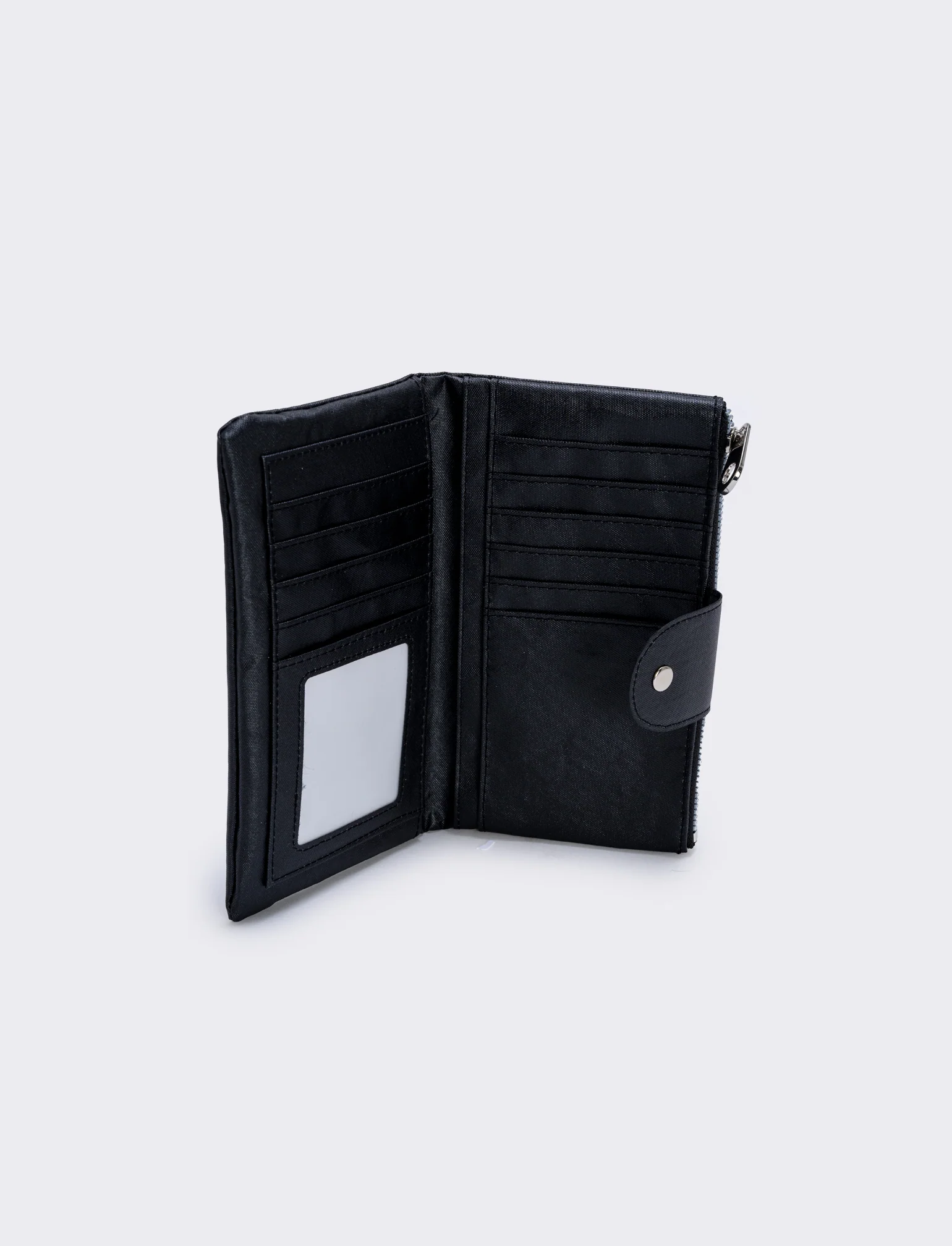 Portafogli grande con zip e bottone - Nero - Image 2