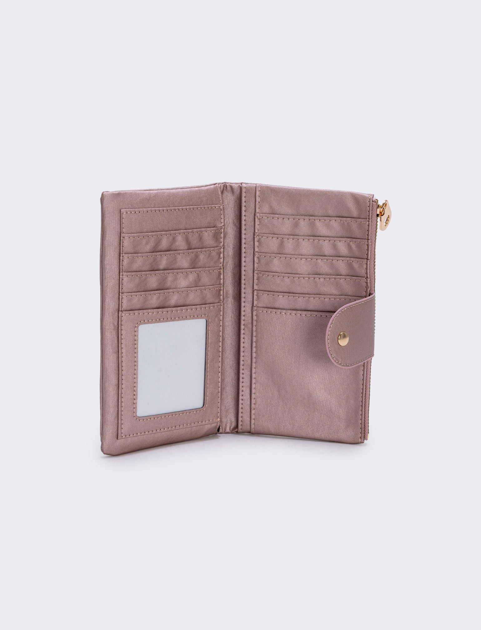 Portafogli grande con zip e bottone - Rosa - Image 3