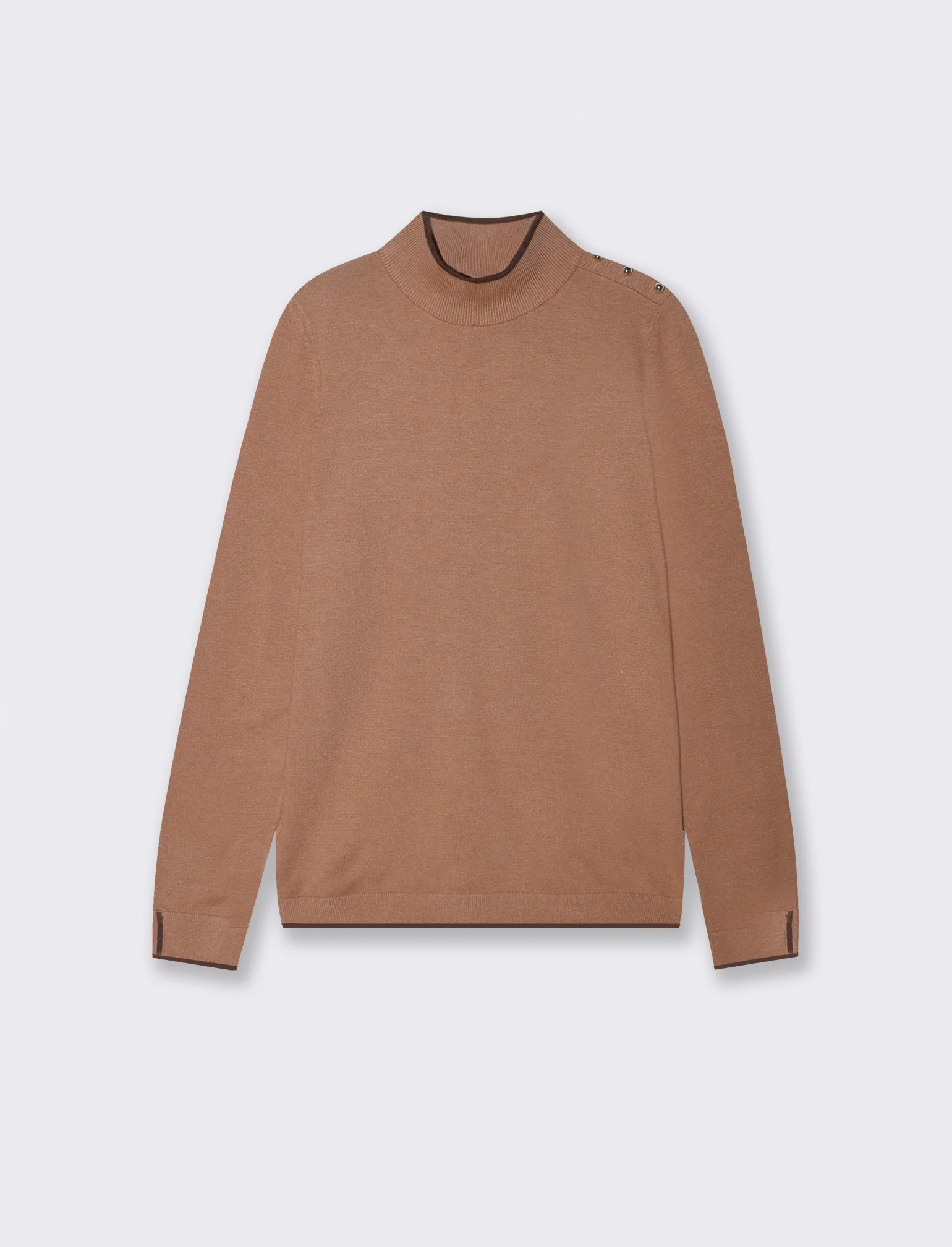 PULLOVER COLLO ALTO CON CONTRASTO - Cammello