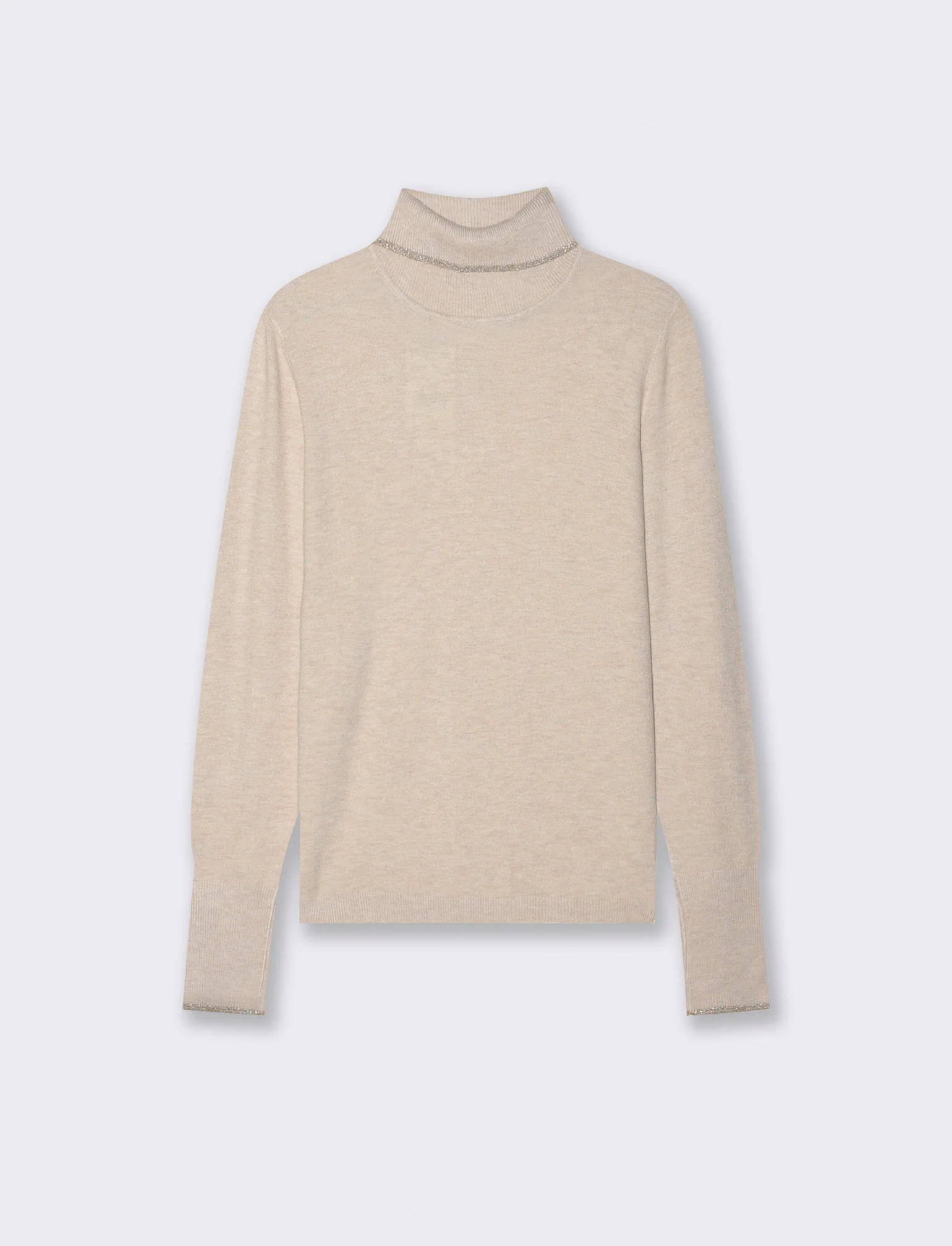 PULLOVER CON BORDINO CON TESSUTO CON FIBRA EFFETTO METALLO - Beige grano