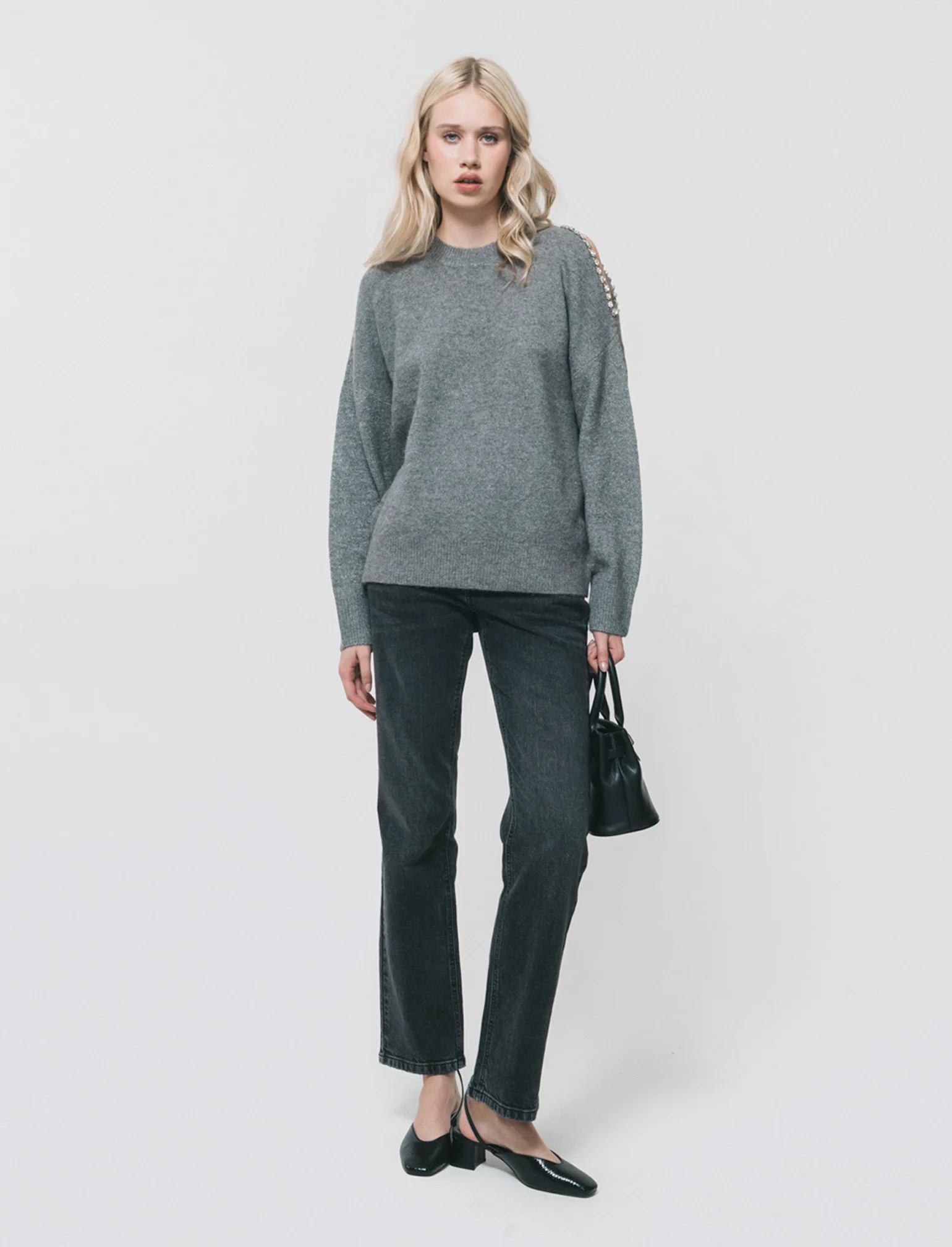 PULLOVER CON CUT-OUT - Grigio mel. - Image 3