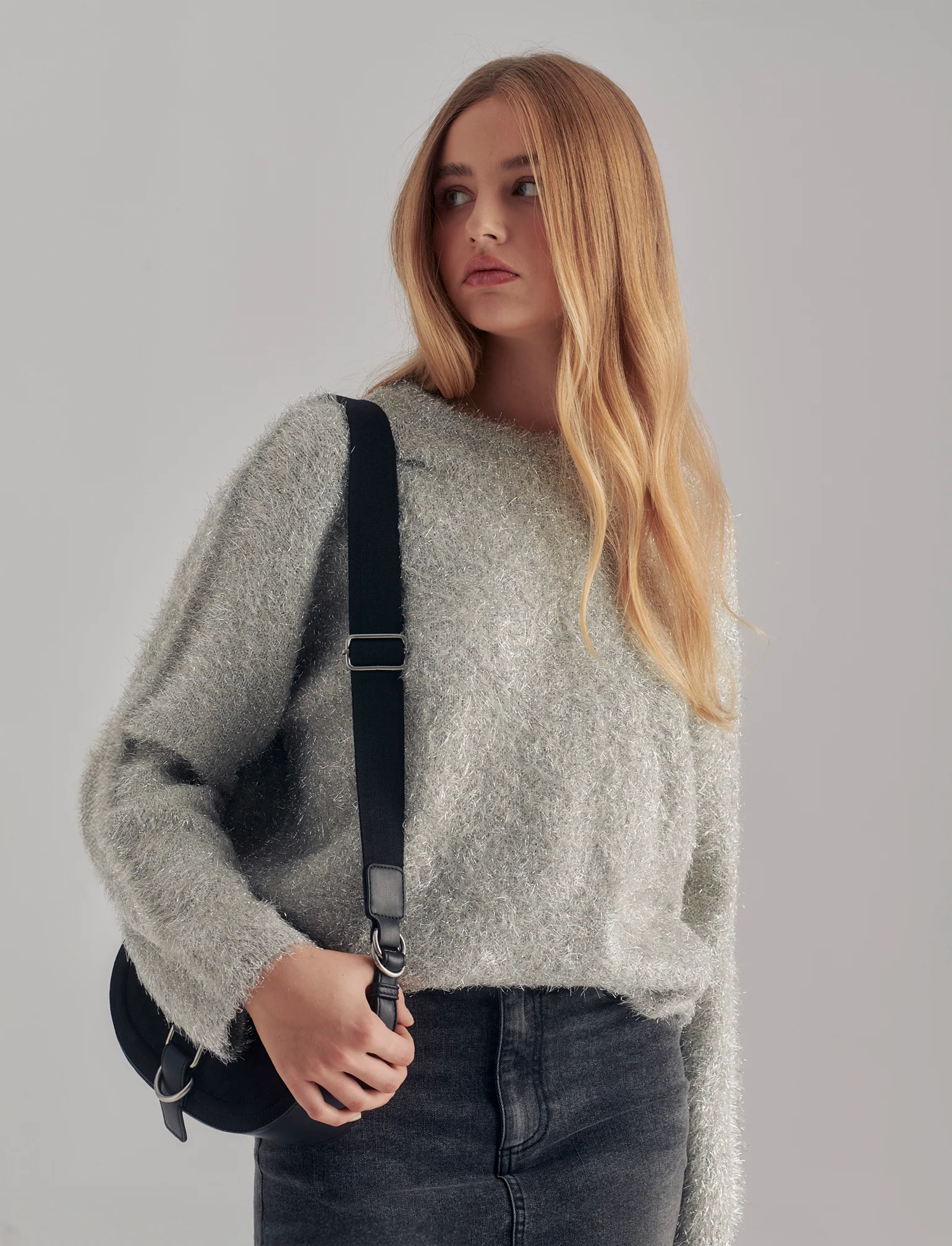 PULLOVER CON FIBRA METALLIZZATA - Argento - Image 4