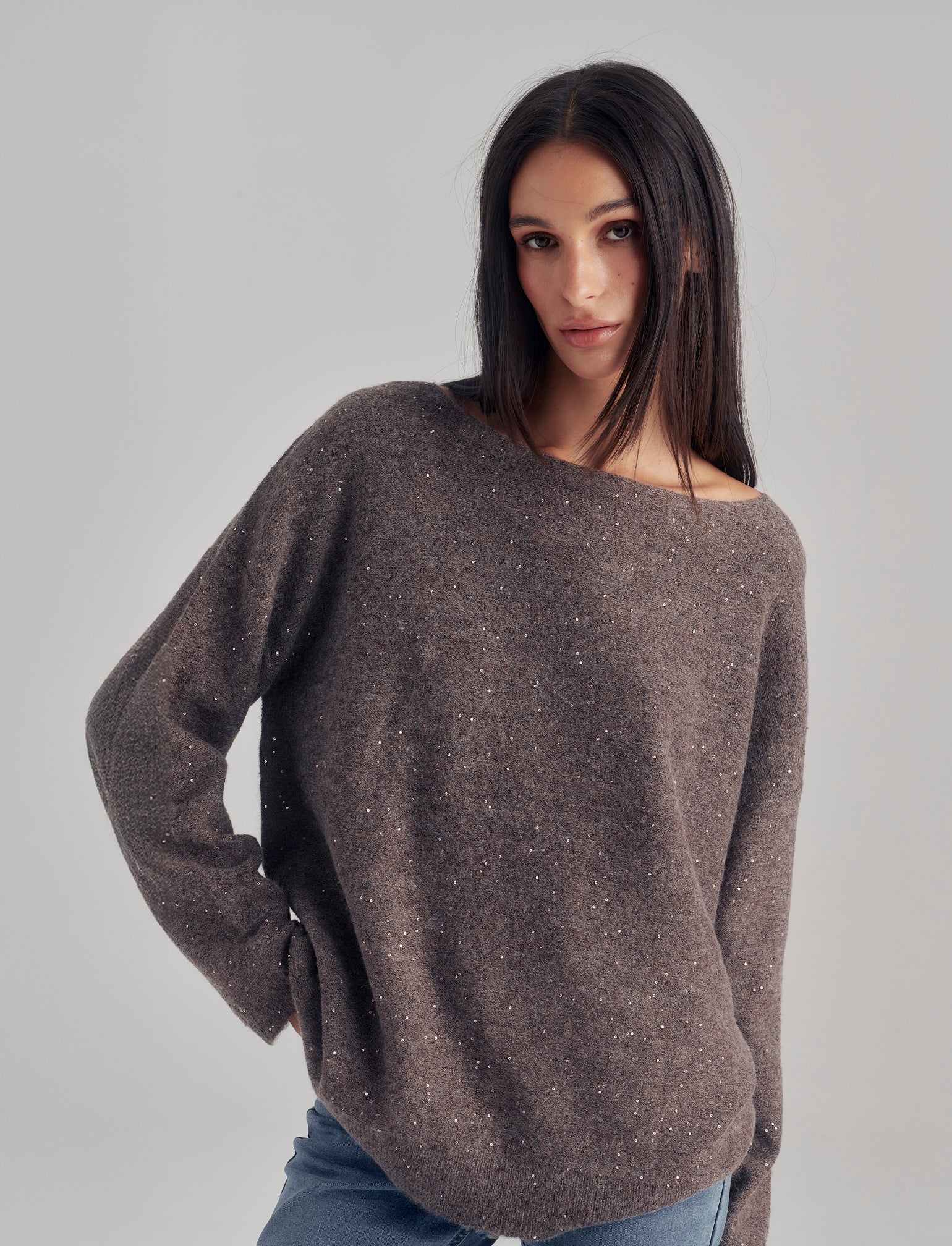 PULLOVER CON PAILLETES - Grigio tortora - Image 3
