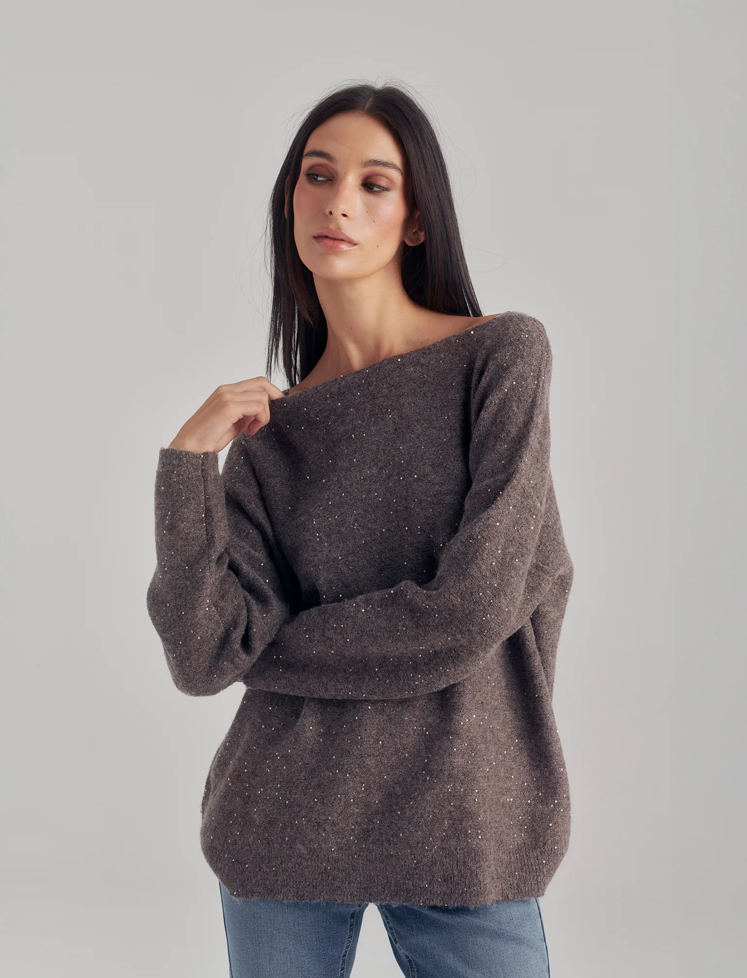 PULLOVER CON PAILLETES - Grigio tortora - Image 4