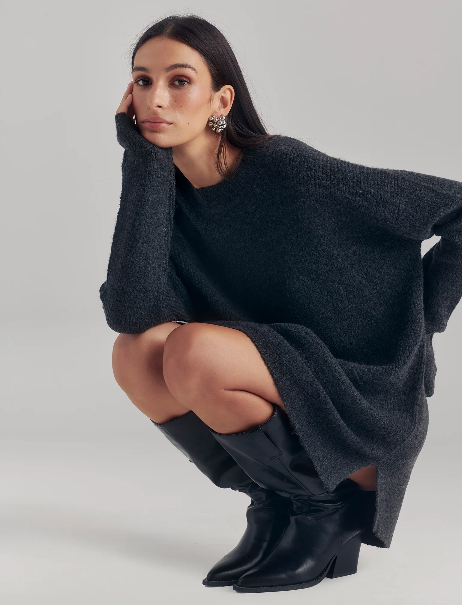 PULLOVER CON SPACCHI LATERALI - Antracite melange - Image 3