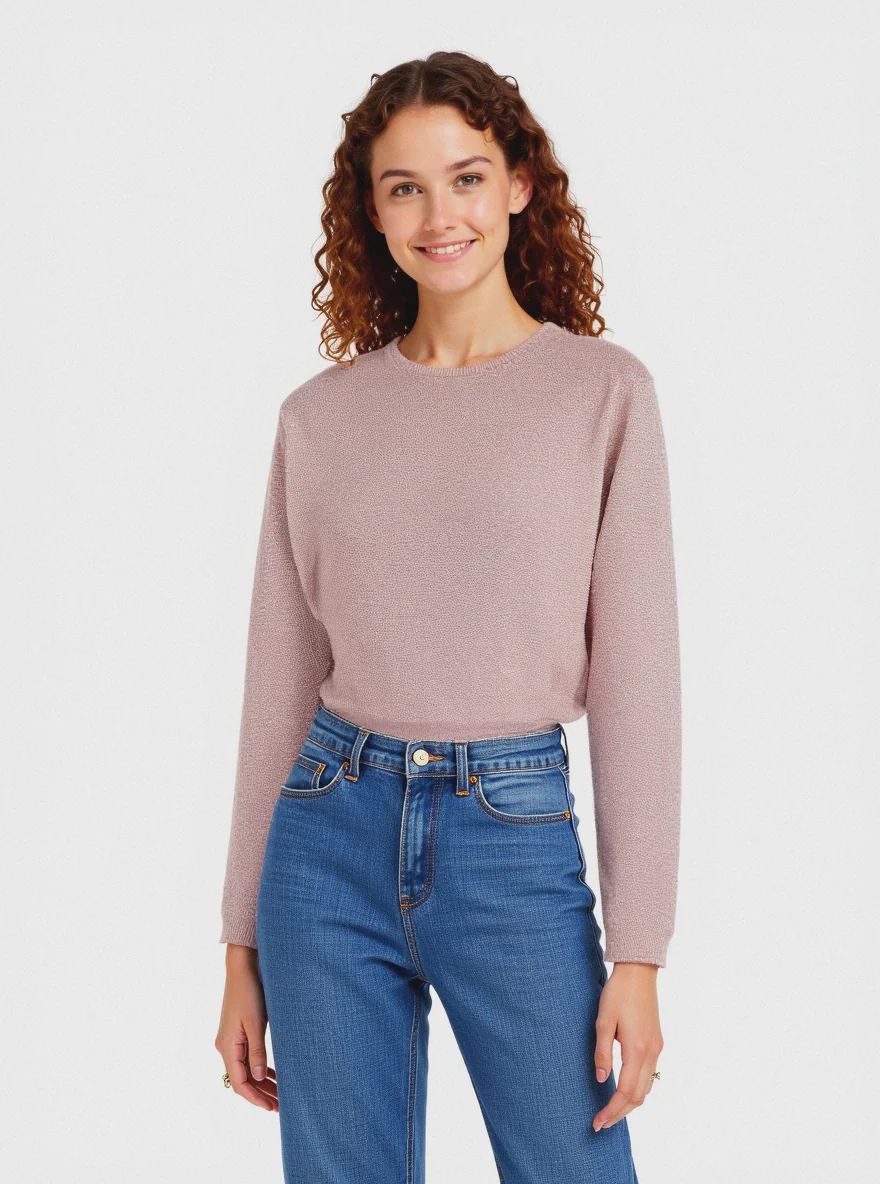 PULLOVER CON TESSUTO CON FIBRA EFFETTO METALLO - Rosa antico