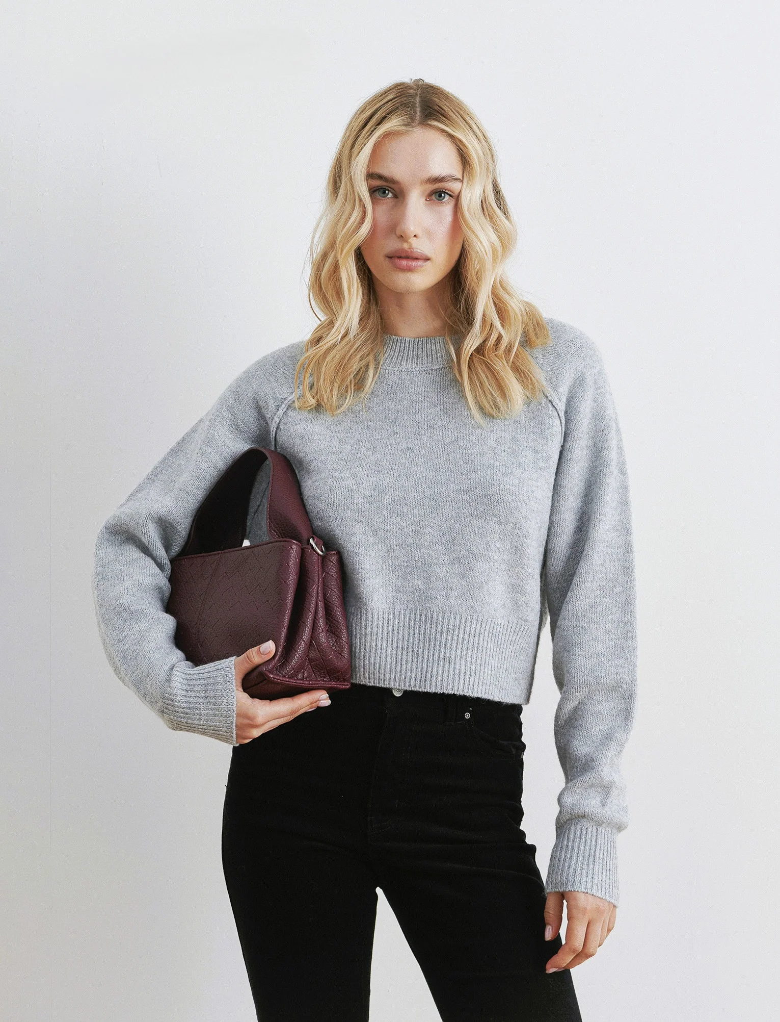PULLOVER CROP CON CUCITURE IN RILIEVO - Grigio chiaro mel. - Image 4