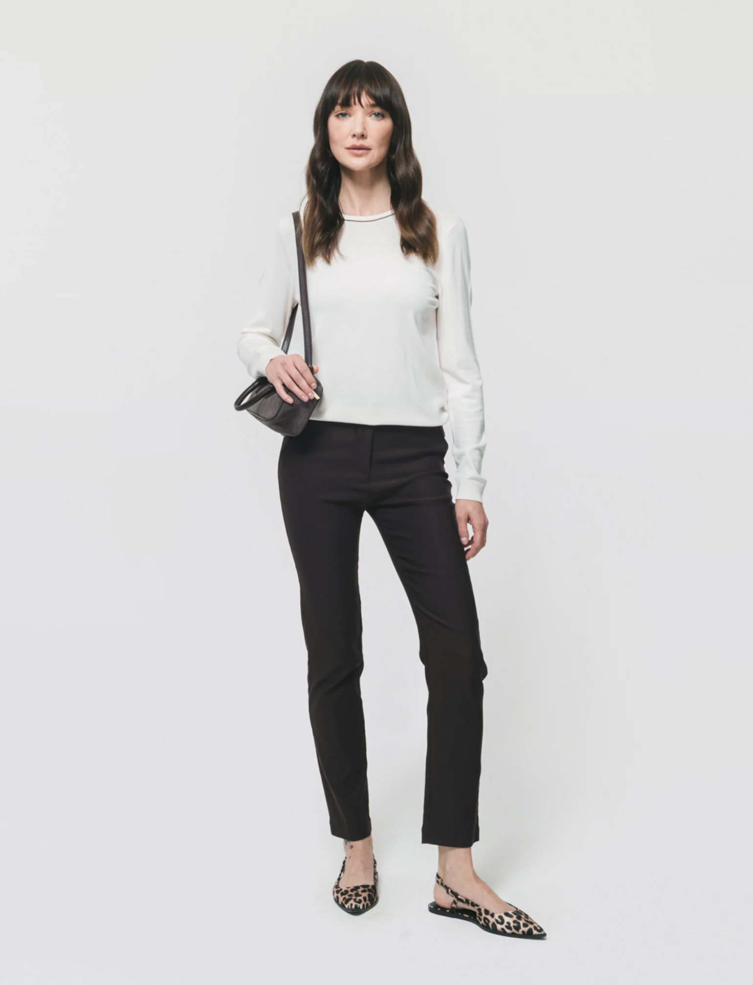 Pullover manica lunga con collo costina - Avorio - Image 2