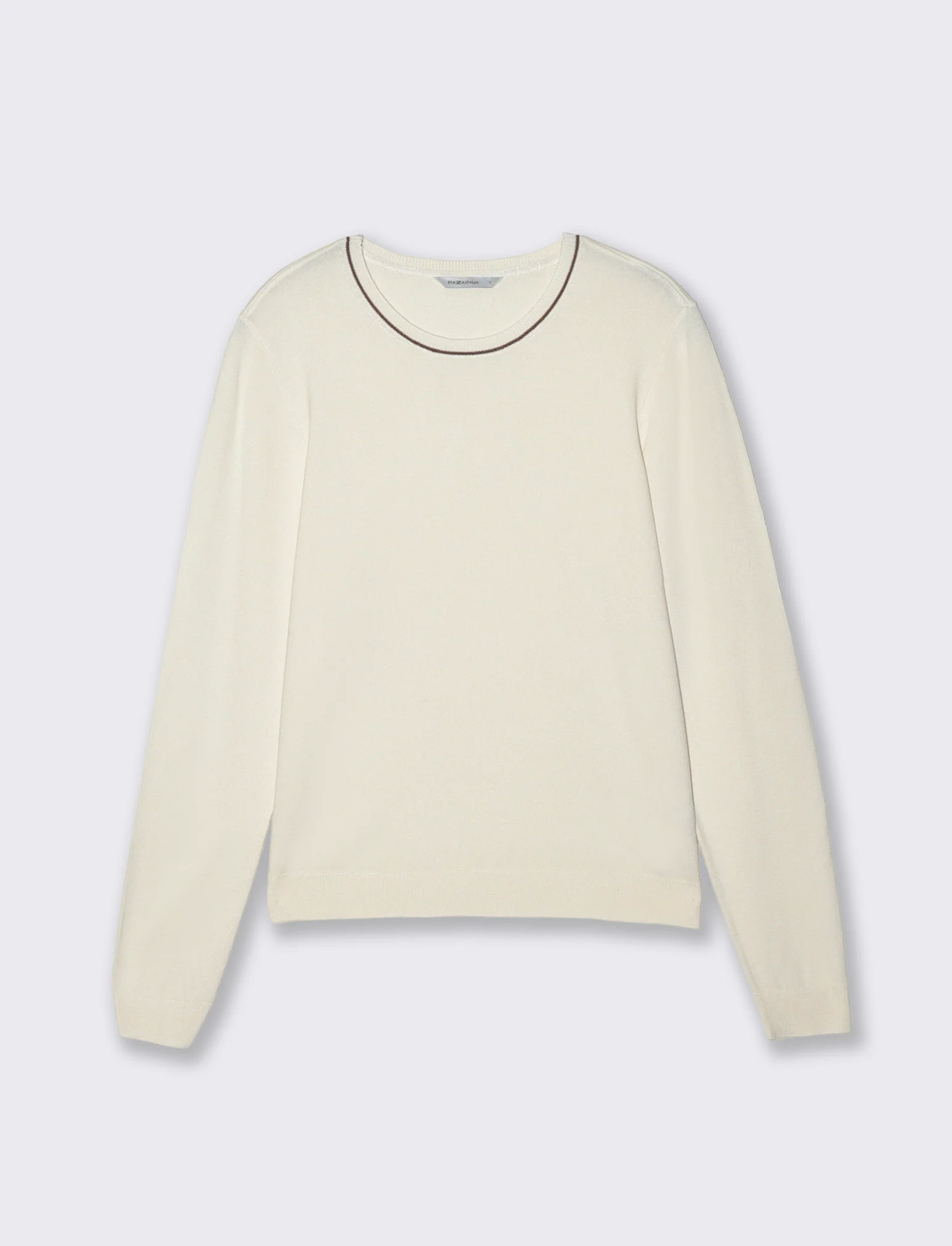 Pullover manica lunga con collo costina - Avorio - Image 3