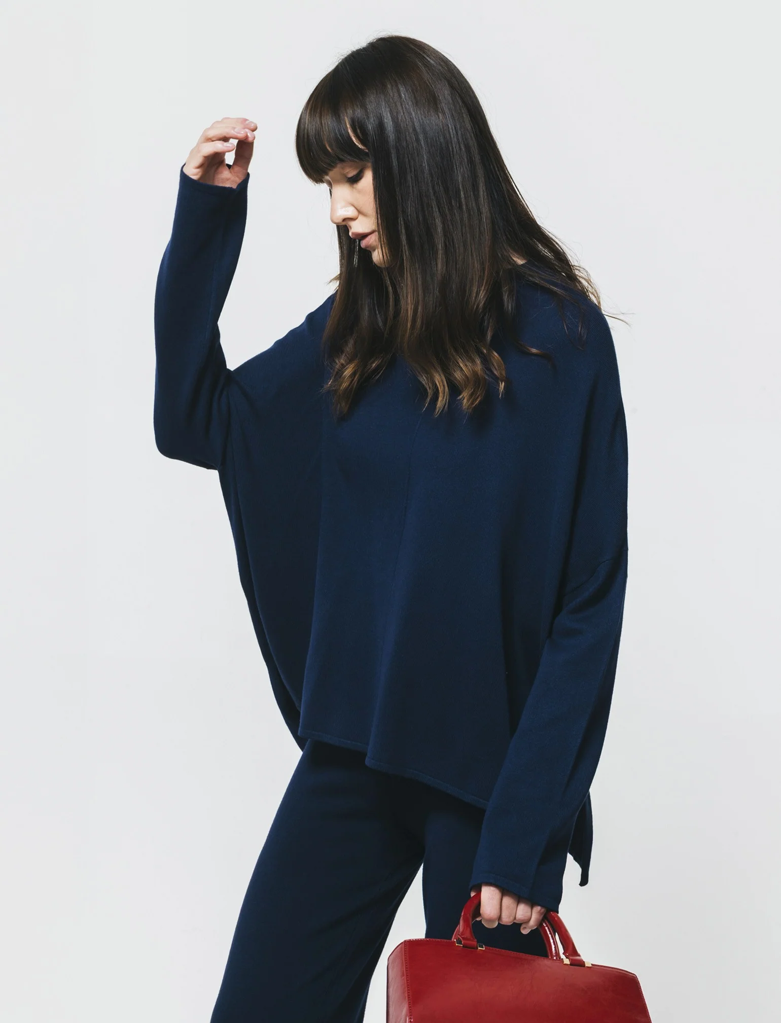 Pullover Mezzo Collo con Spacchi Fianchi - Blu