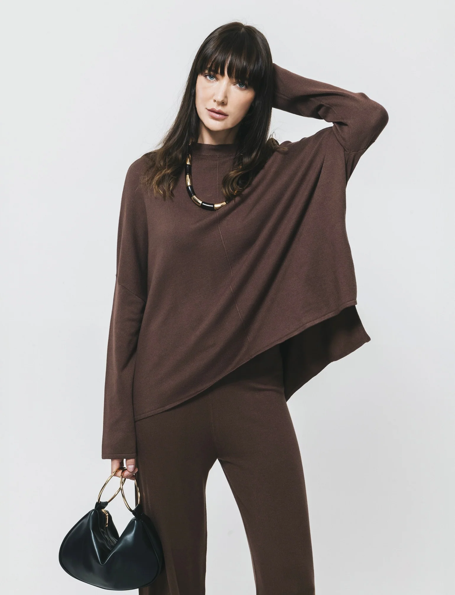 Pullover Mezzo Collo con Spacchi Fianchi - Marrone - Image 4