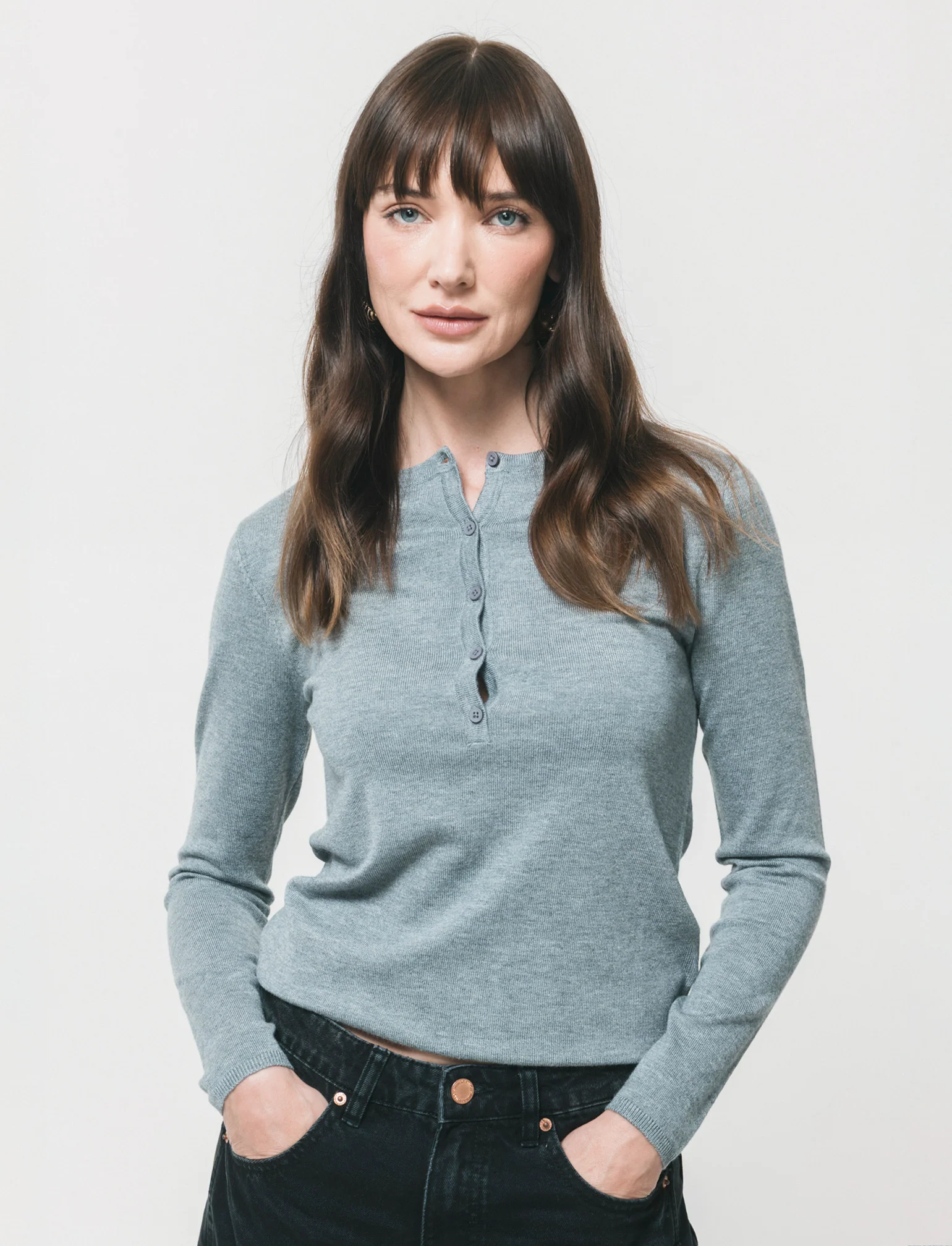 Pullover Scollo Serafino Manica Lunga - Grigio mel. - Image 3