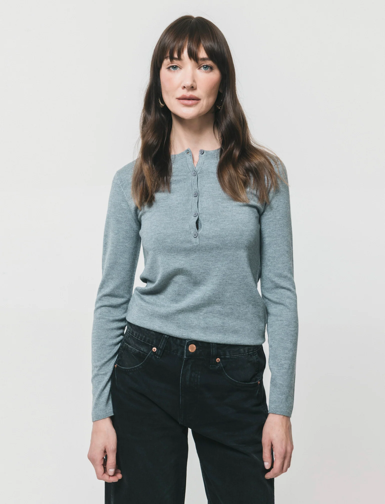 Pullover Scollo Serafino Manica Lunga - Grigio mel. - Image 4