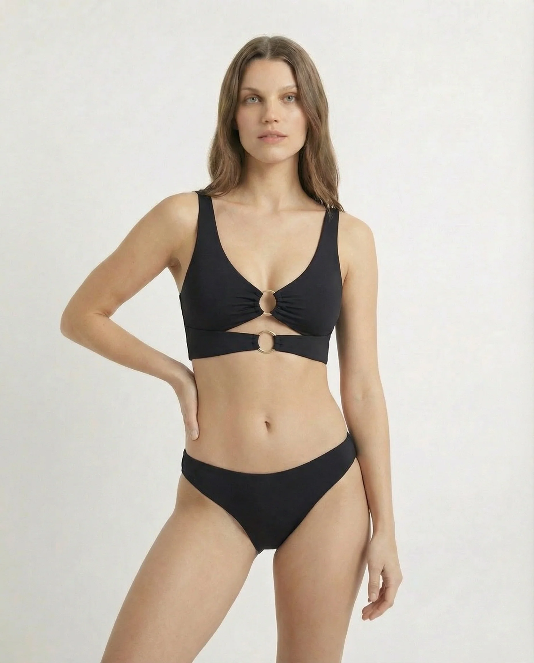 Reggiseno mare top con anelli per donne - Nero