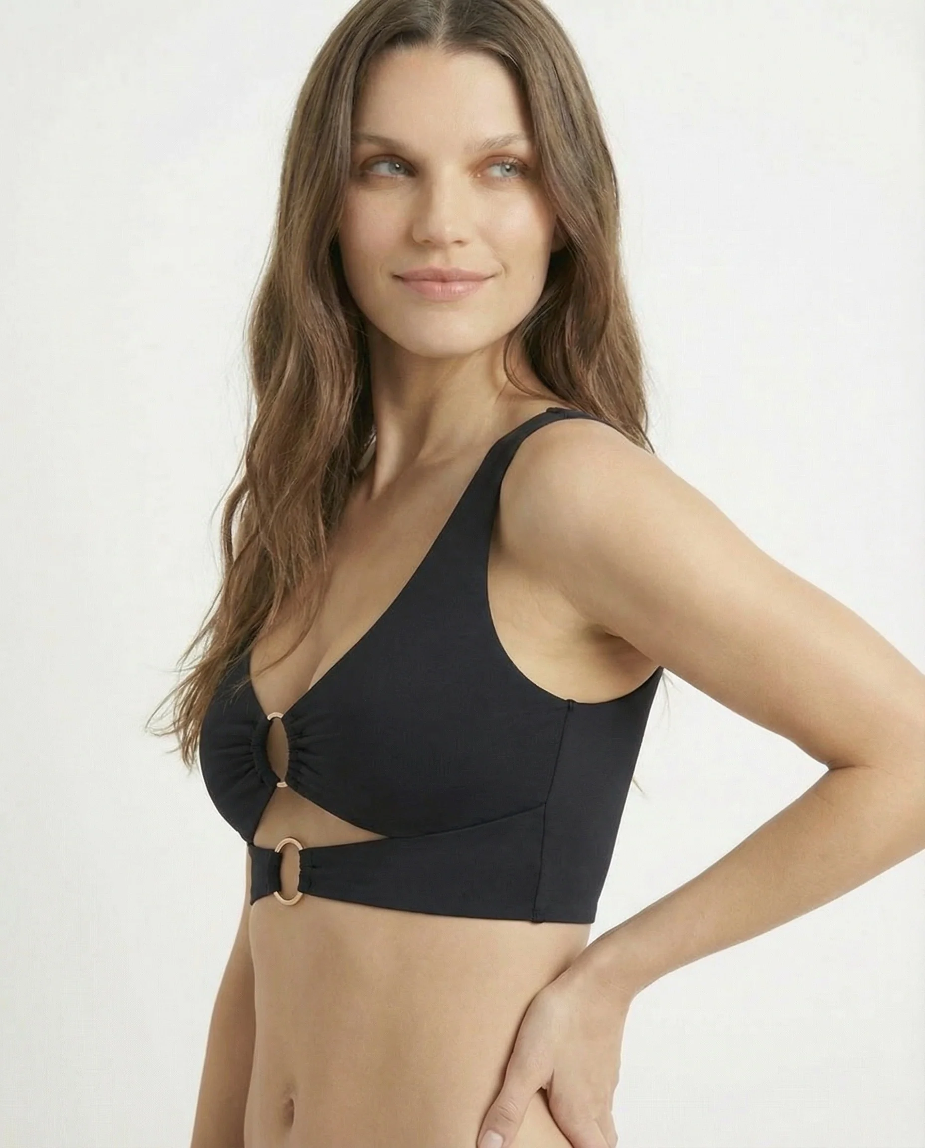 Reggiseno mare top con anelli per donne - Nero - Image 3