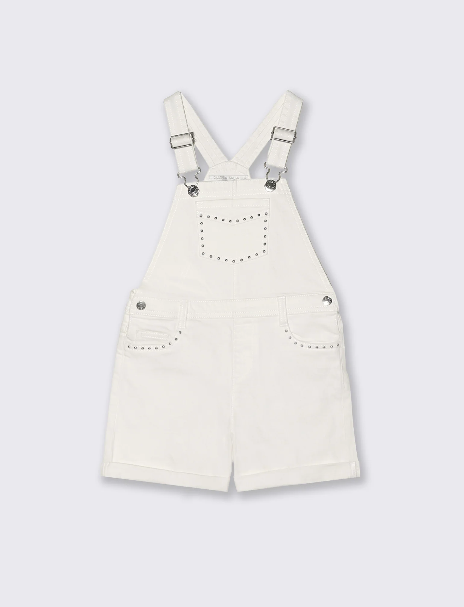 Salopette denim elasticizzato con shorts - Bianco