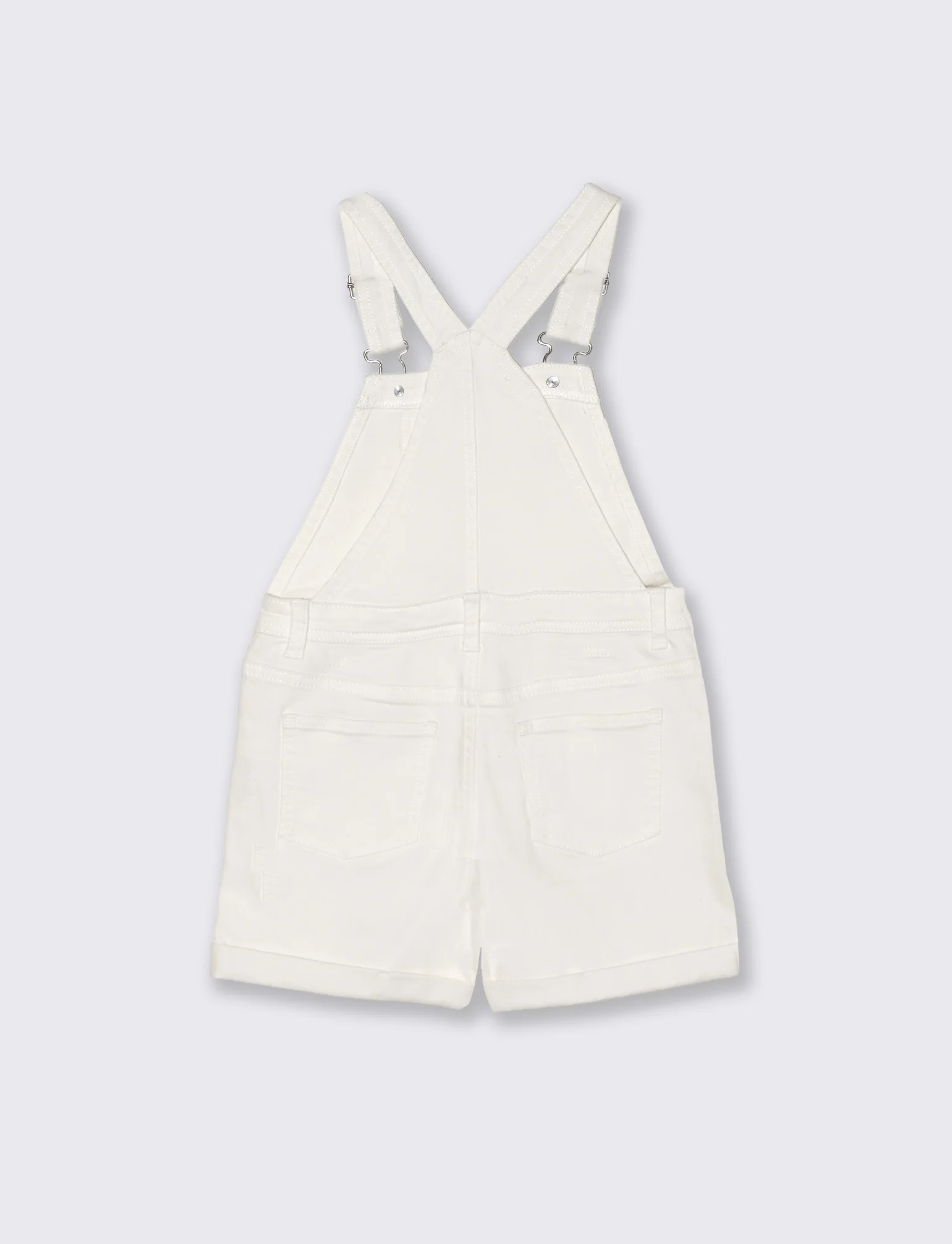 Salopette denim elasticizzato con shorts - Bianco - Image 2