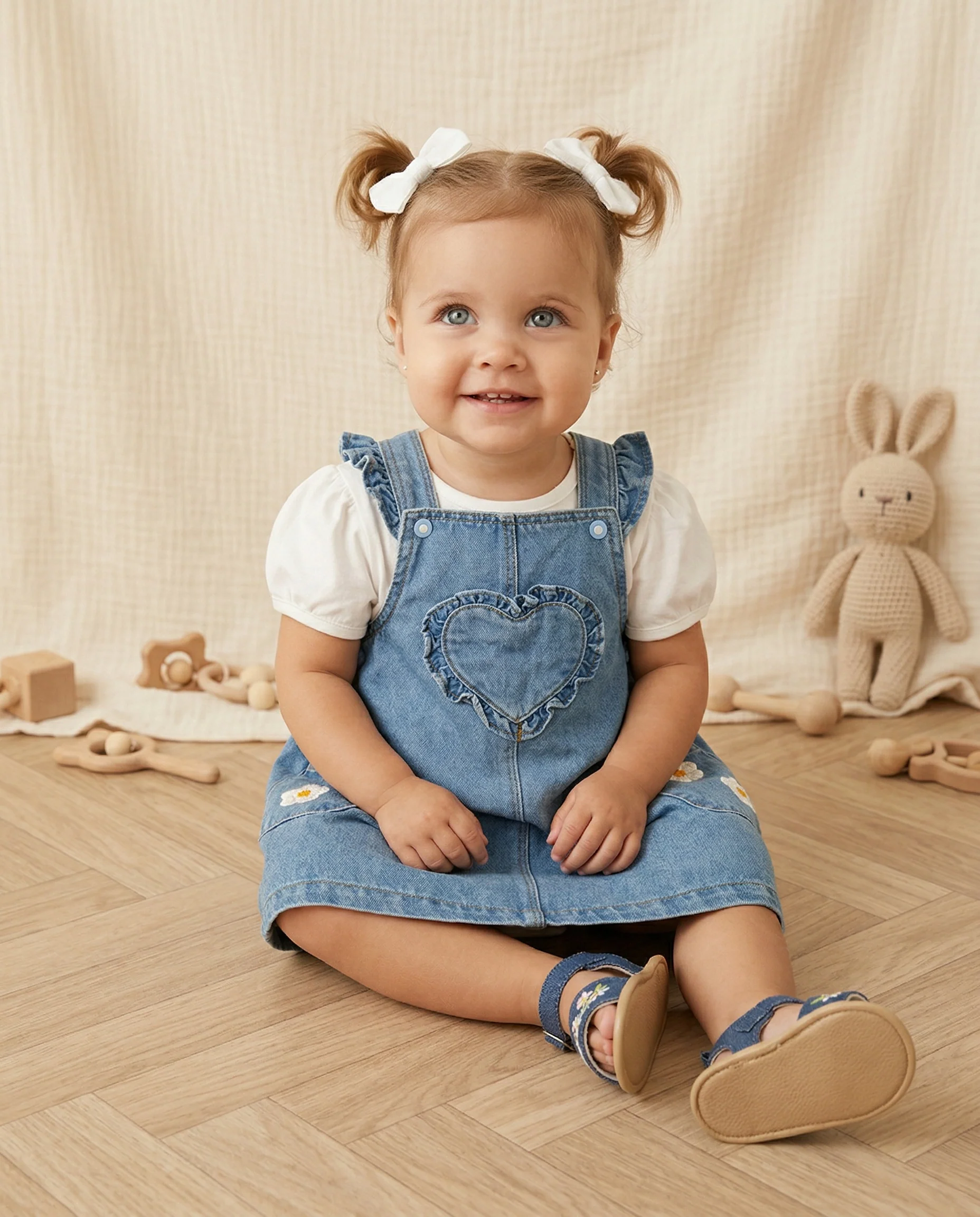 Salopette di jeans con tasca frontale - Denim