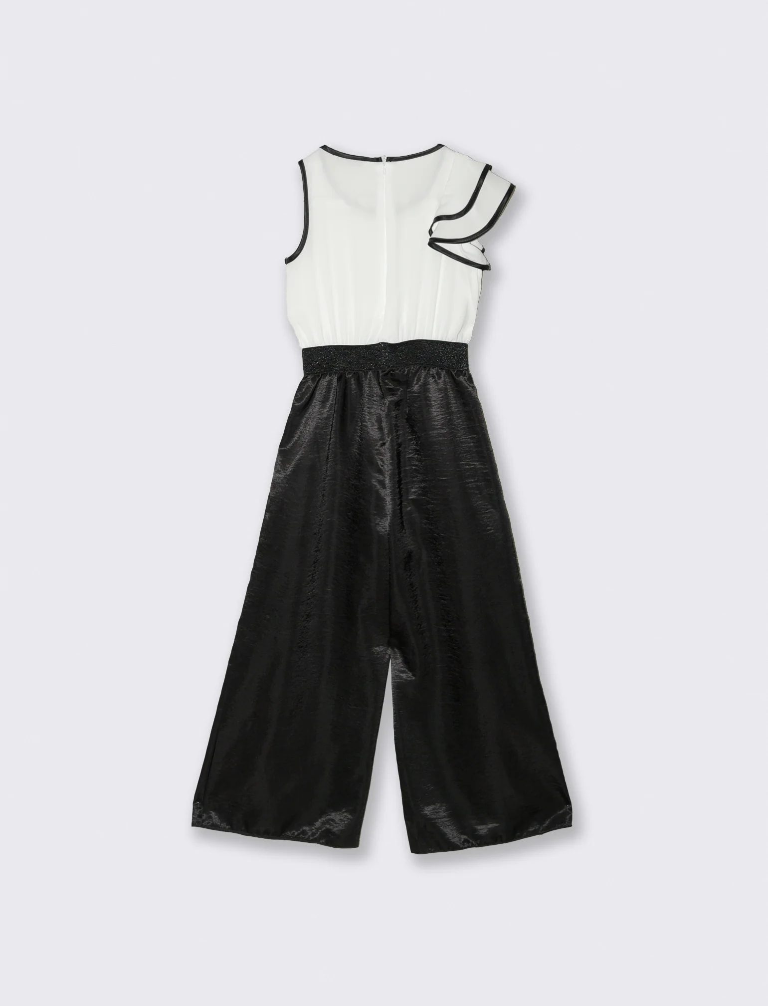 Salopette elegante da bambina con tessuti a contrasto. - Nero - Image 2