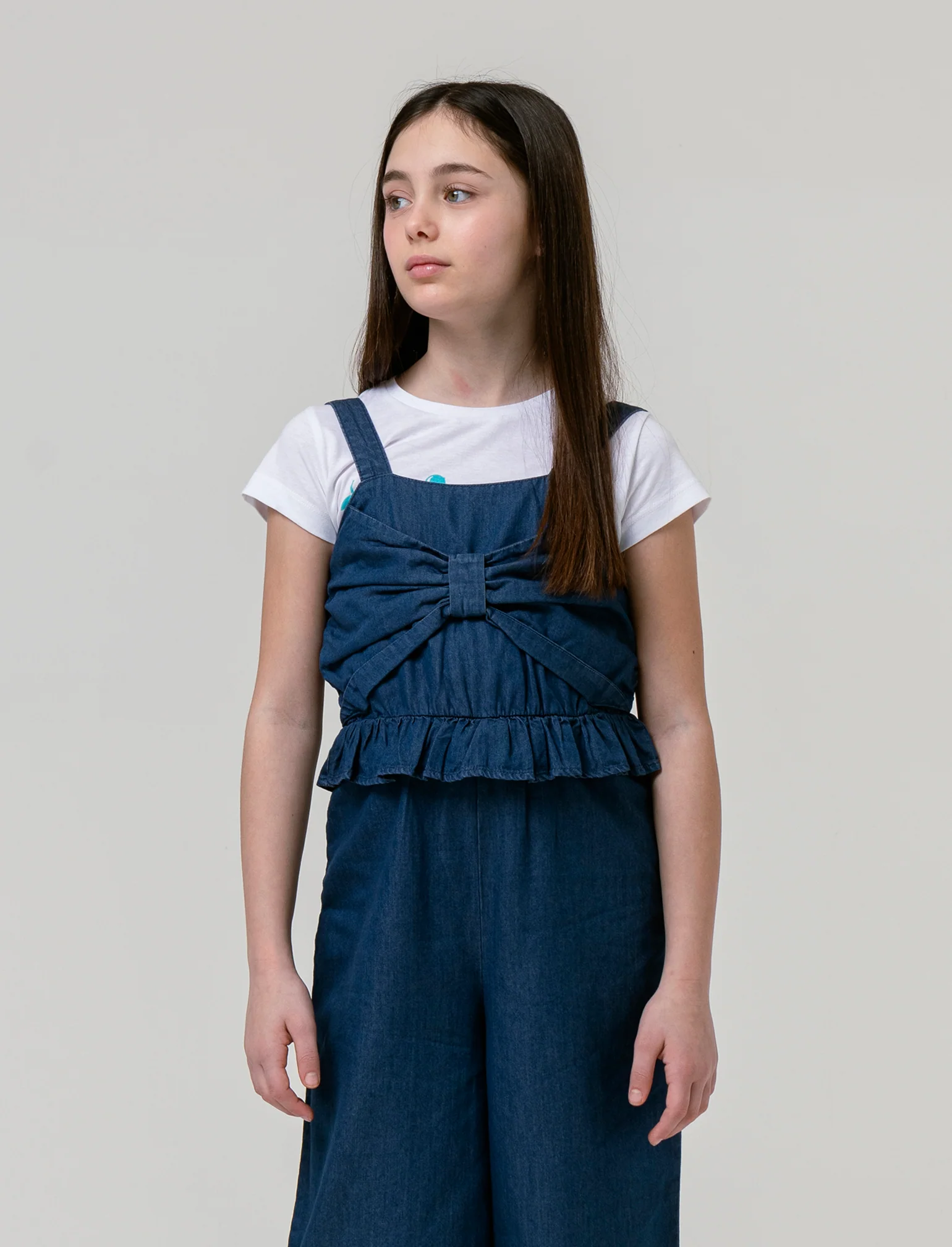 Salopette in chambray da bambina - DENIM SCURO