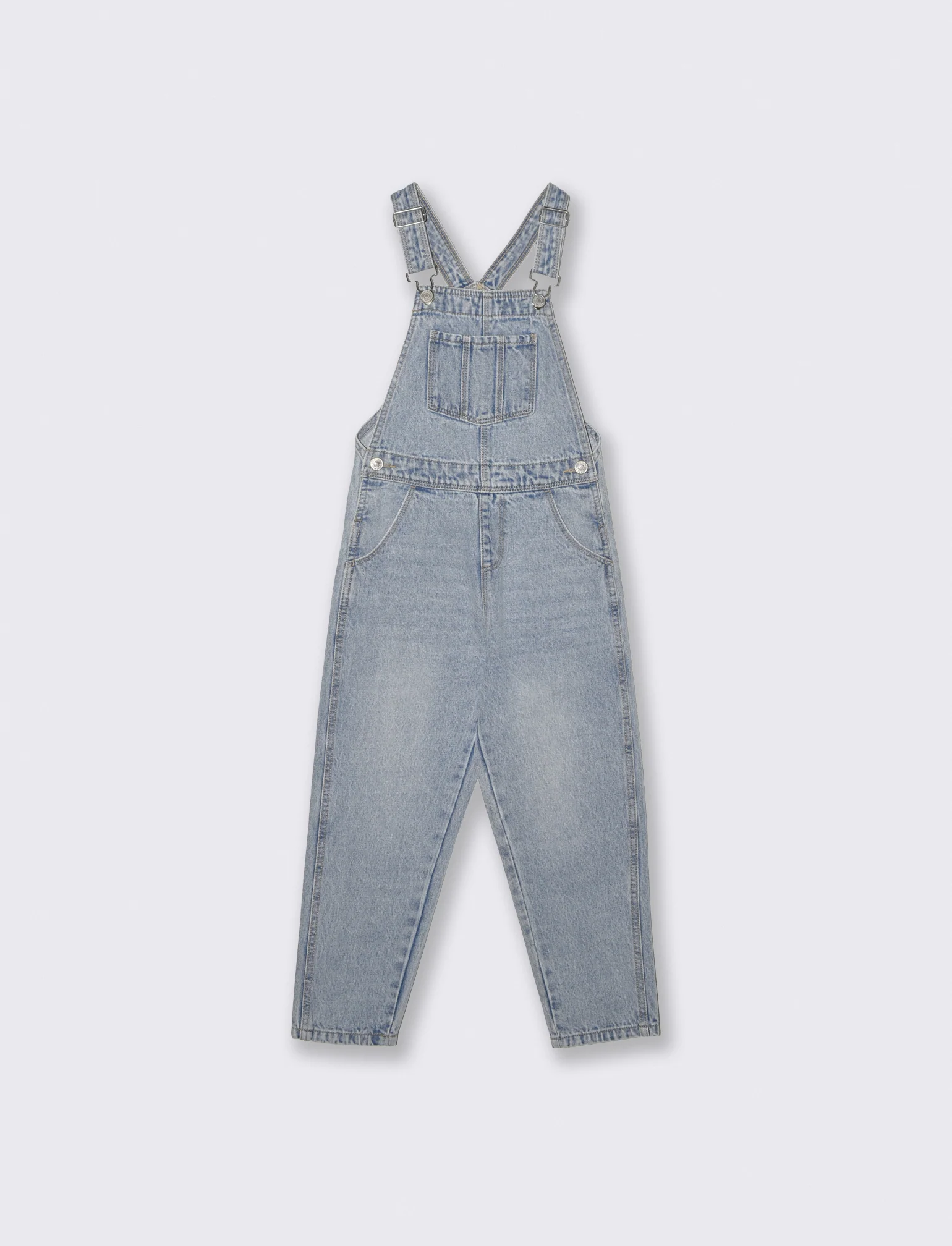 Salopette lunga in denim con bretelle regolabili - Denim chiaro