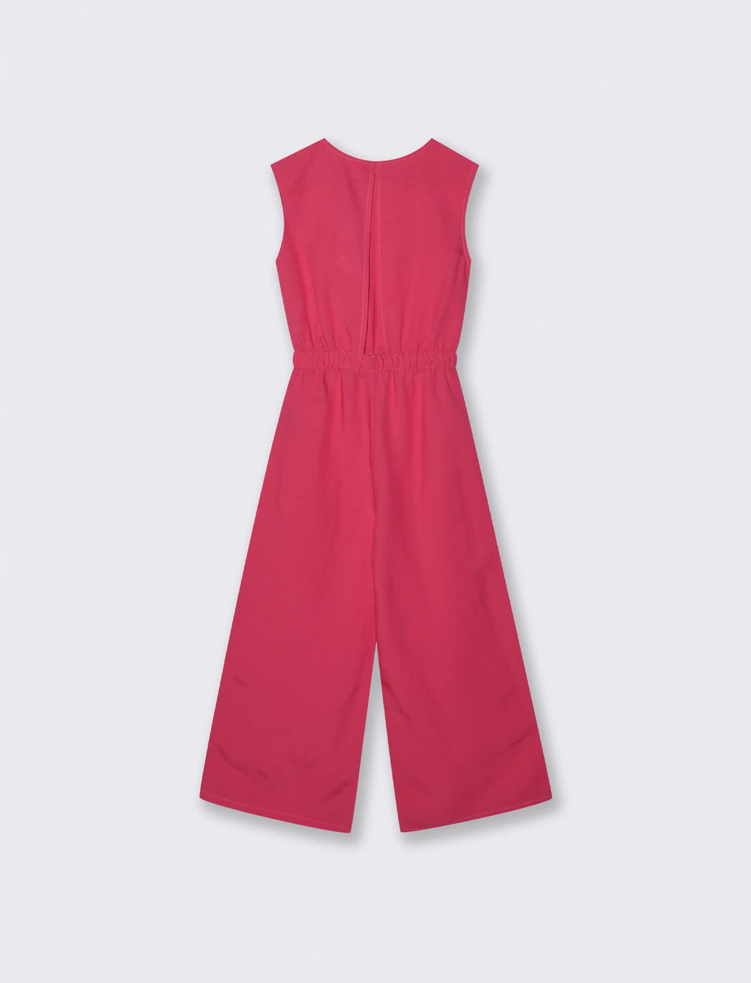 Salopette lunga in misto lino con vita elastica - Fuxia - Image 2