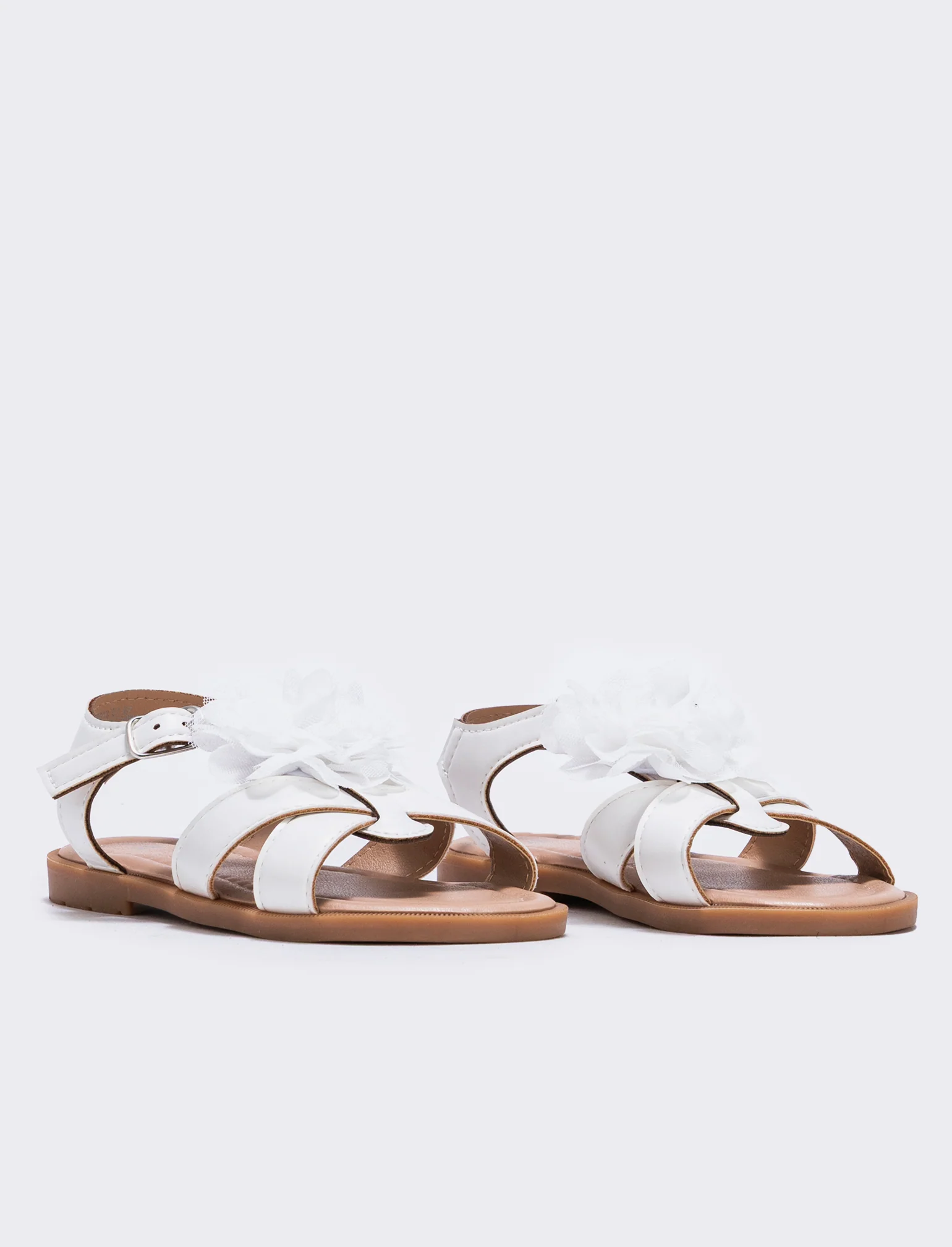 Sandalo bianco con fiore in tulle per bambina - Bianco - Image 3