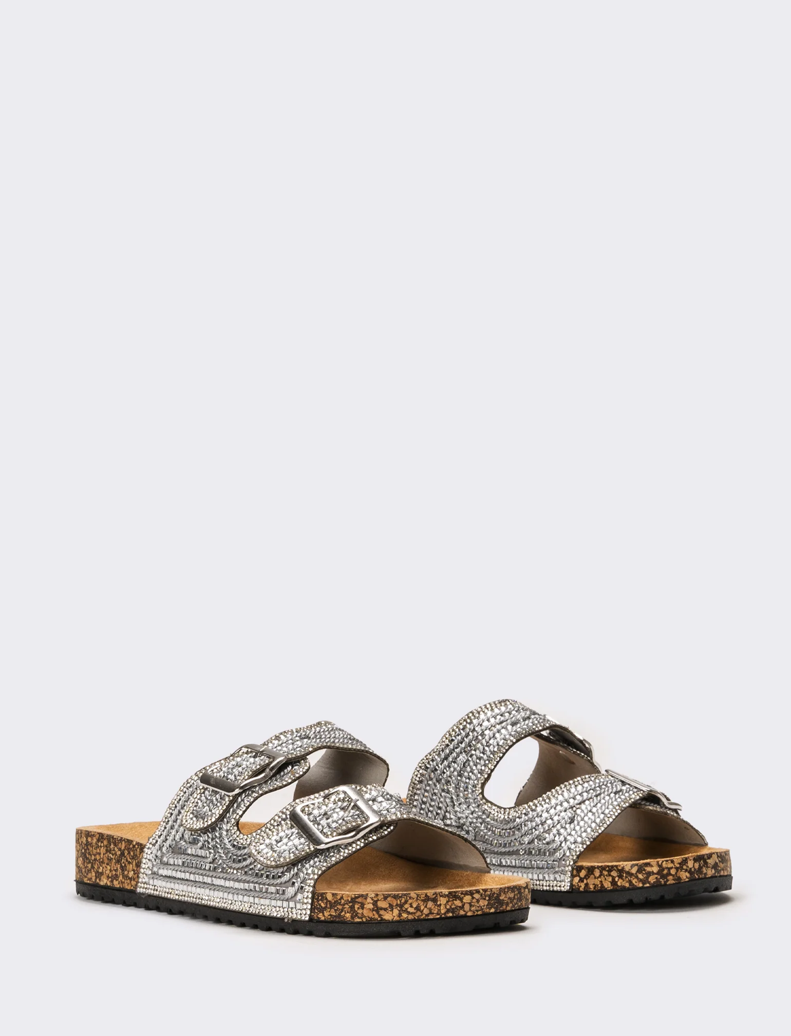 Sandalo con strass e doppia fibbia da donna - Argento - Image 2