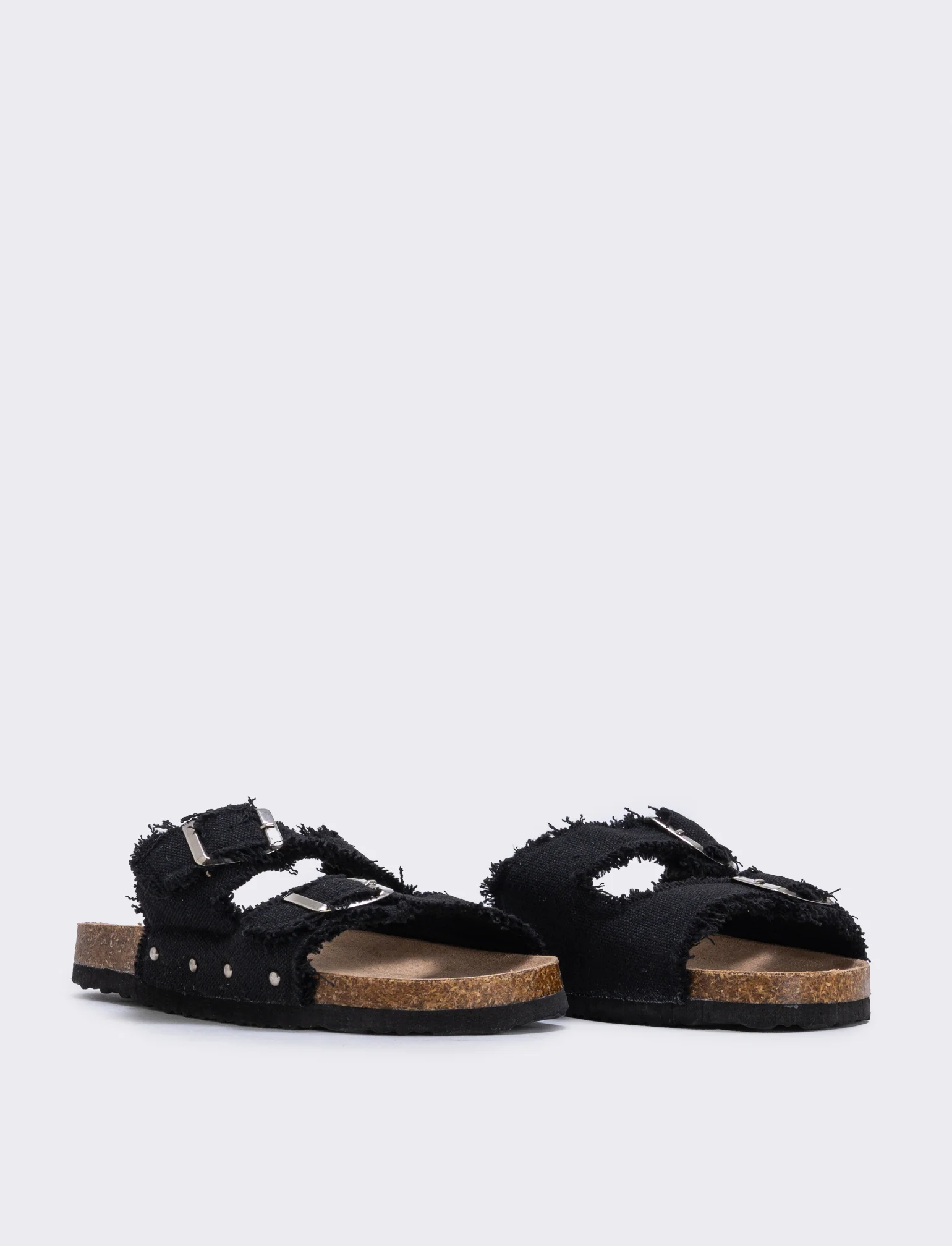 Sandalo in denim con strass e fibbia doppia - Nero - Image 3