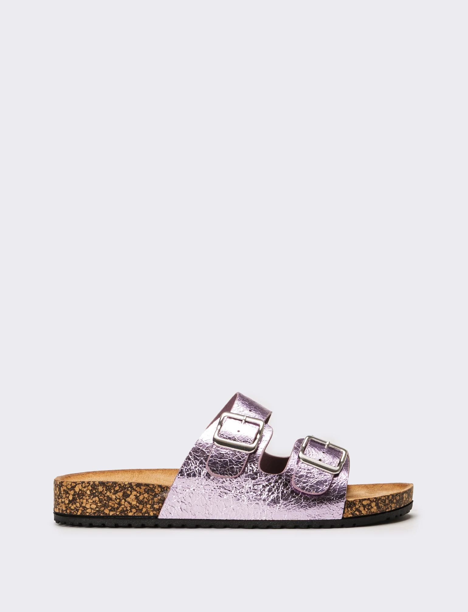Sandalo laminato con doppia fibbia da donna - Rosa
