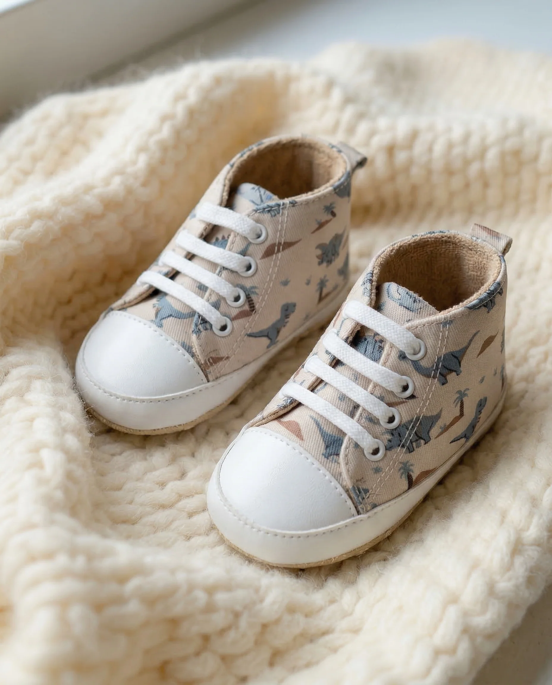 Scarpa a collo alto beige con dinosauri - Beige - Image 3