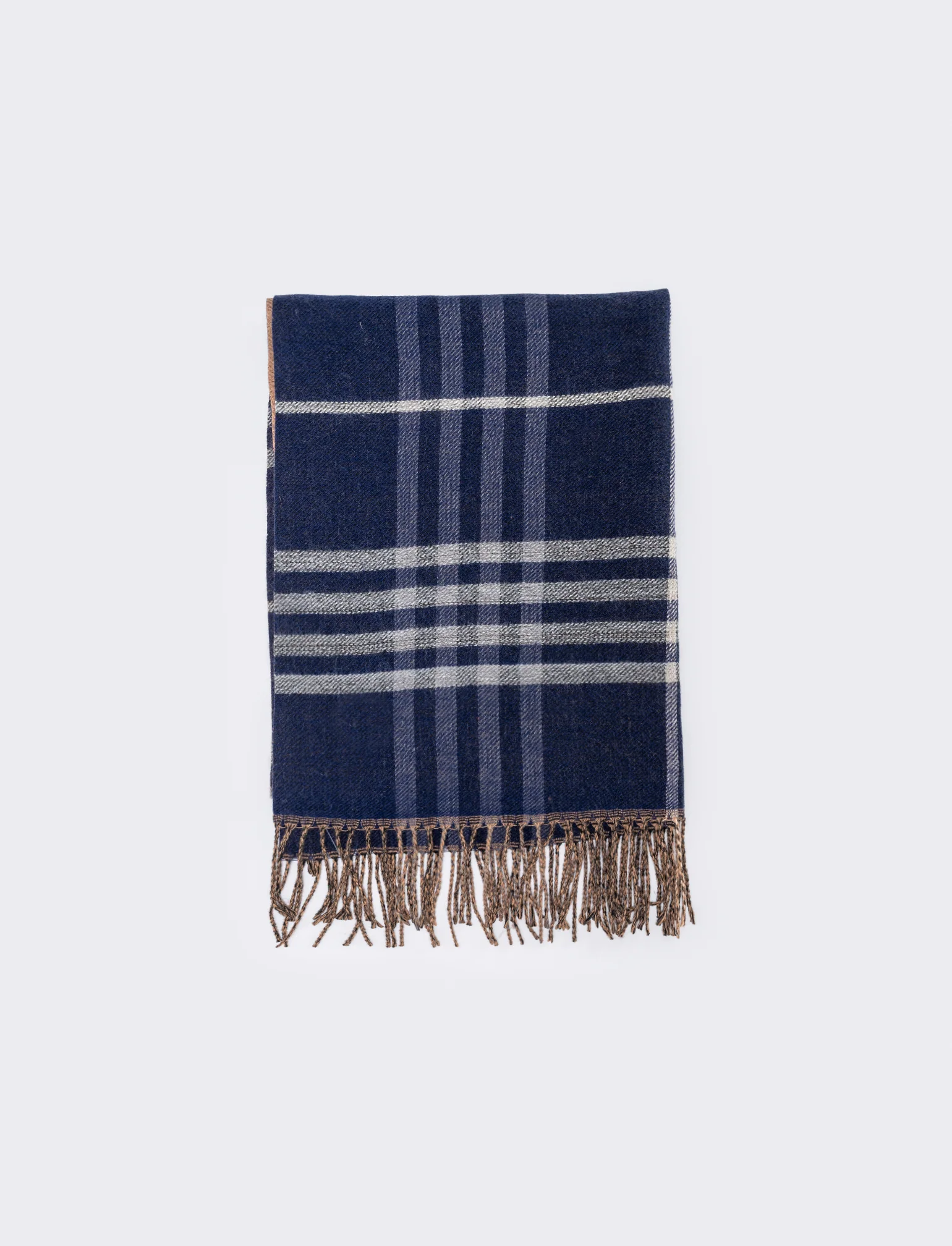 Sciarpa double face con frange - Blu - Image 2