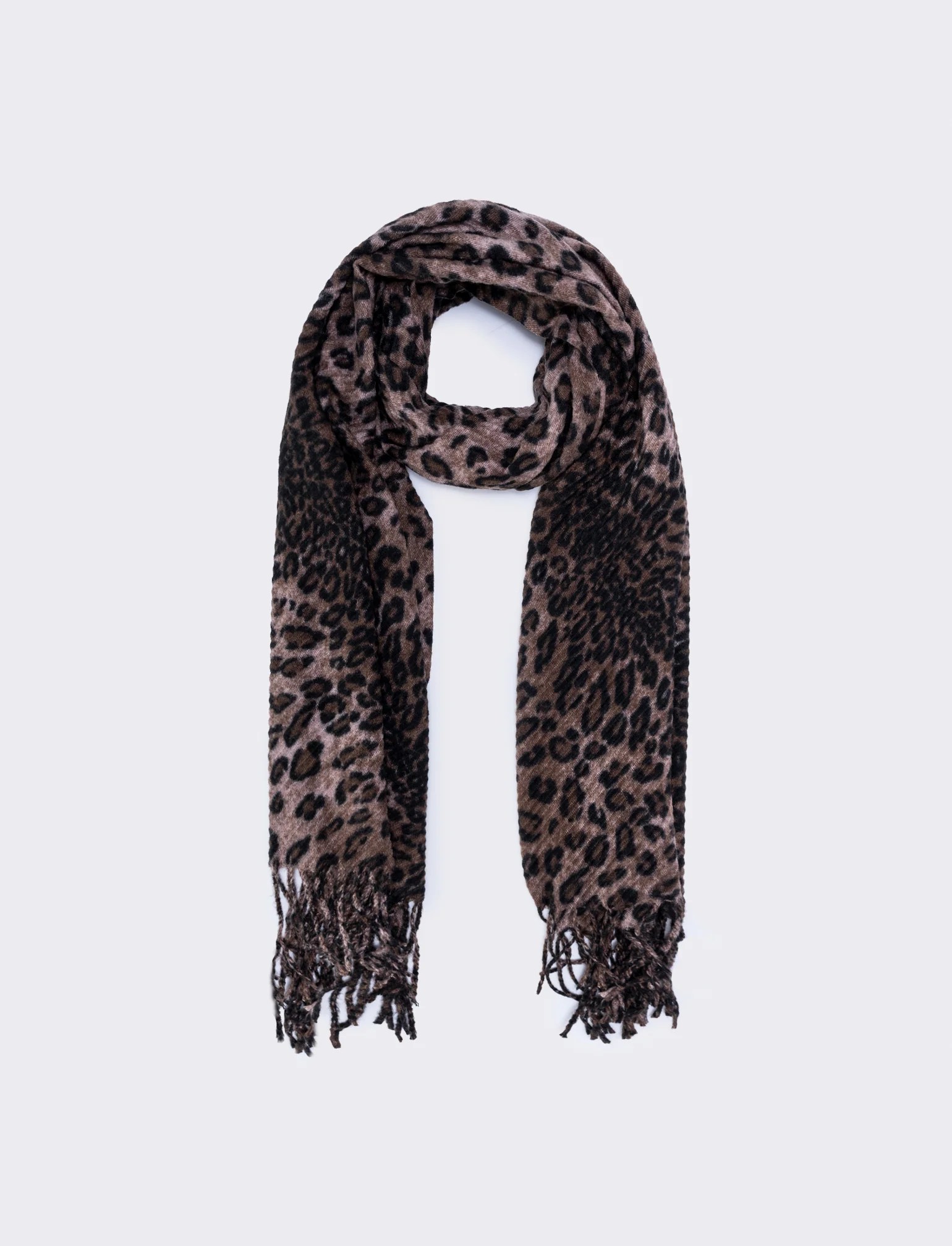 Sciarpa plissettata con frange animalier - Leopardato