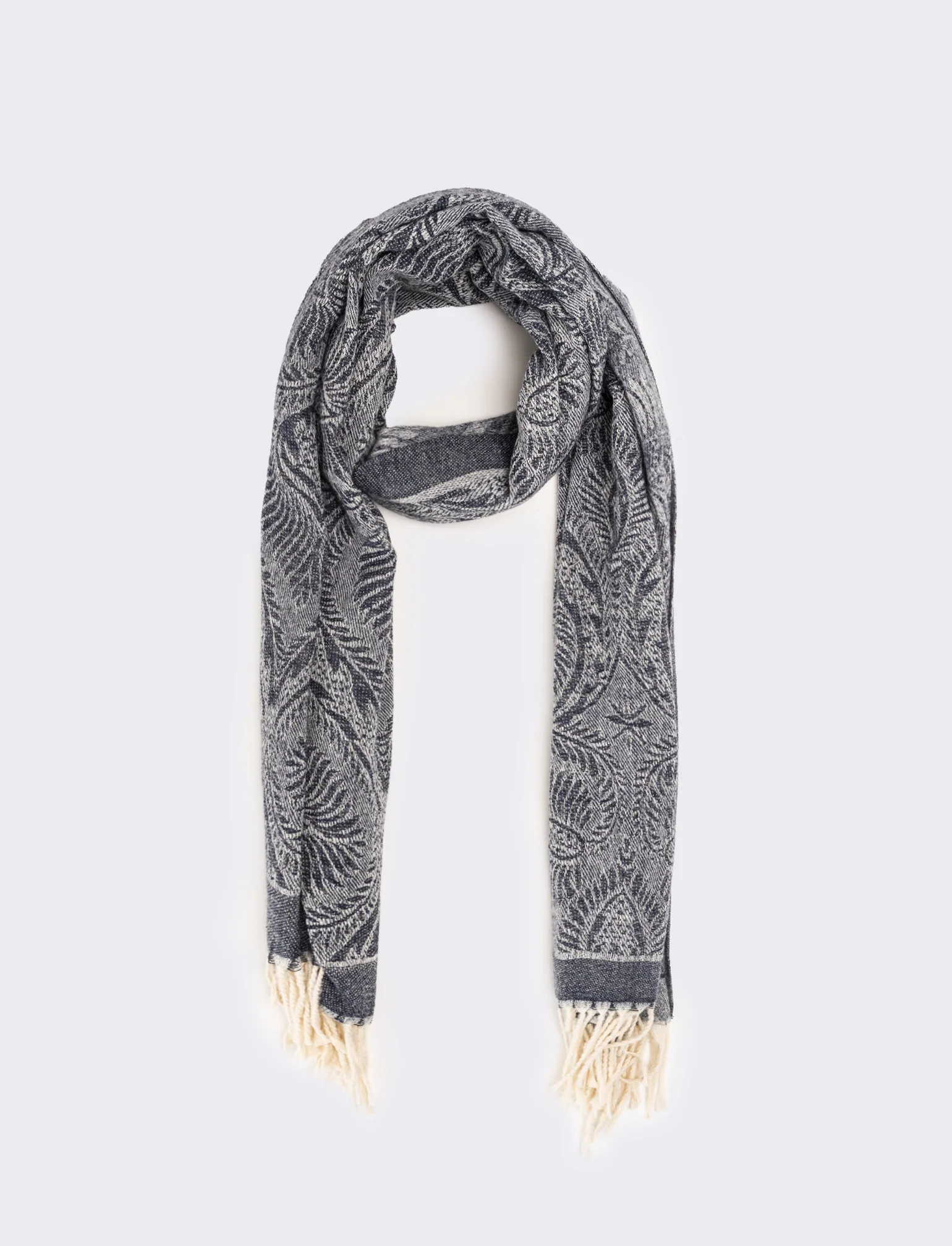 Sciarpa stampa paisley con frange - Blu