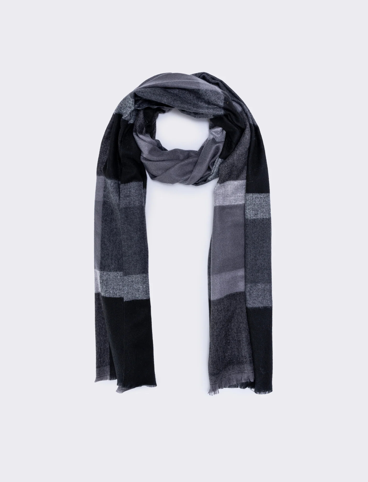 Sciarpa uomo righe con frange eleganti - Nero