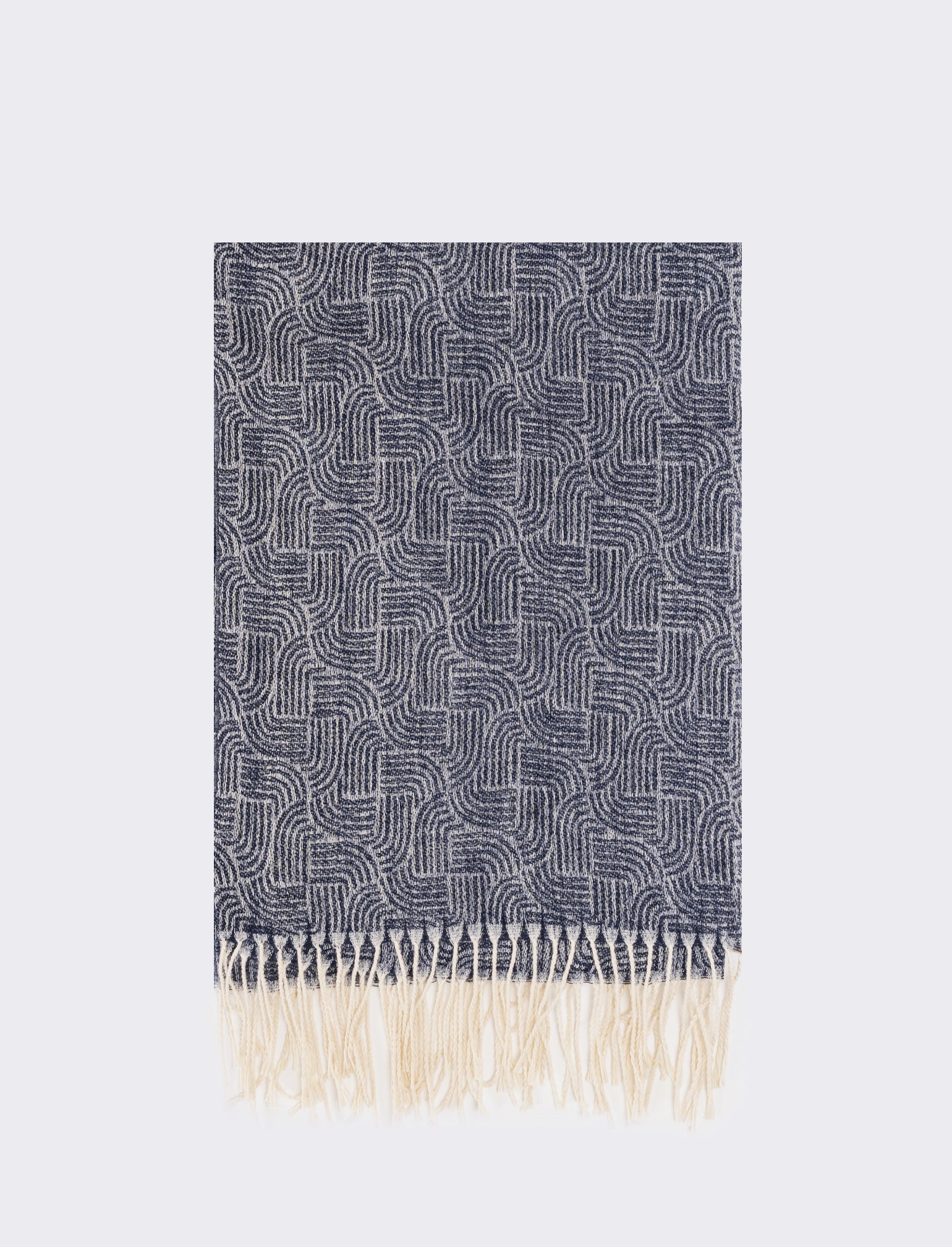 Sciarpa uomo stampa geometrica con frange - Denim - Image 2