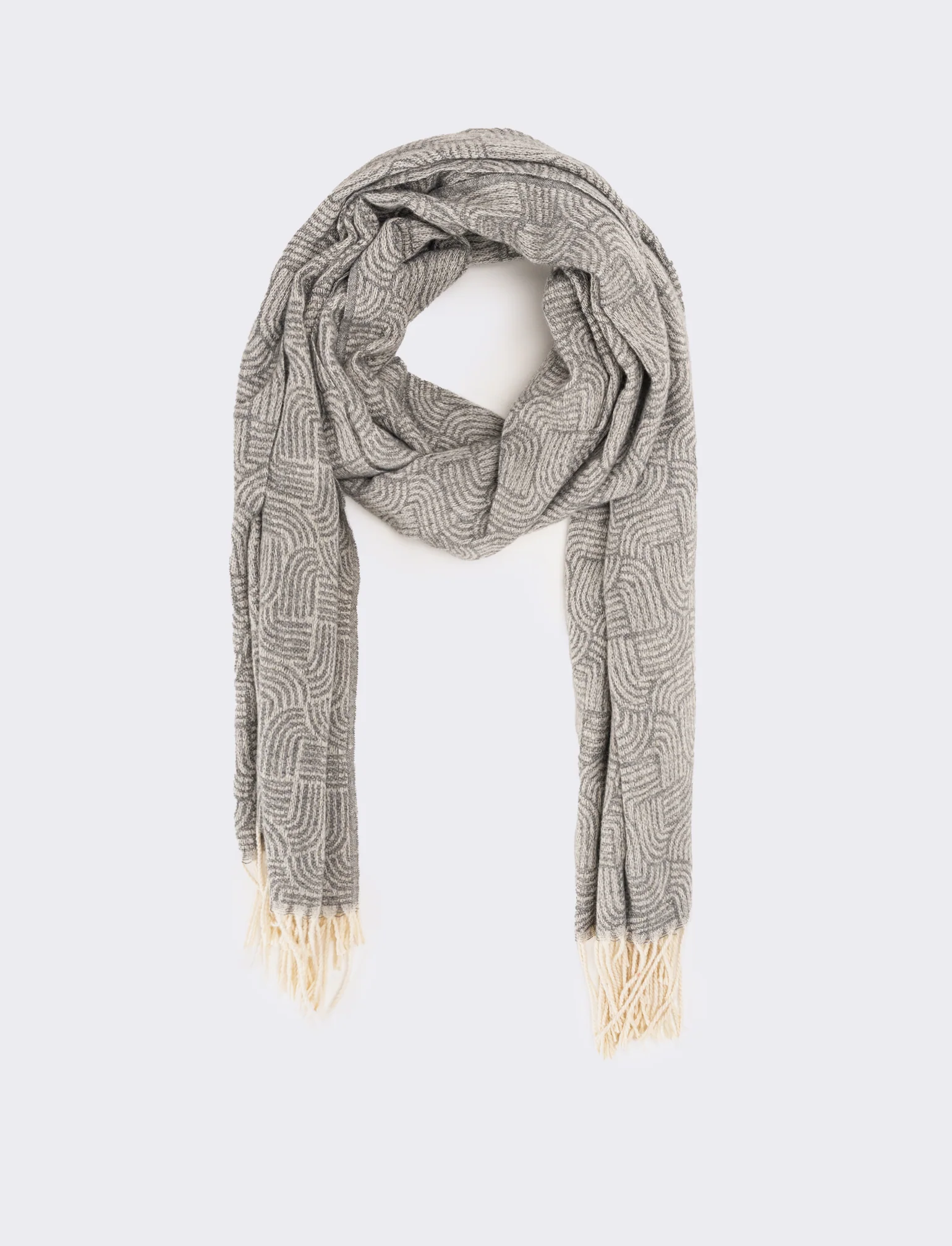 Sciarpa uomo stampa geometrica con frange - Grigio
