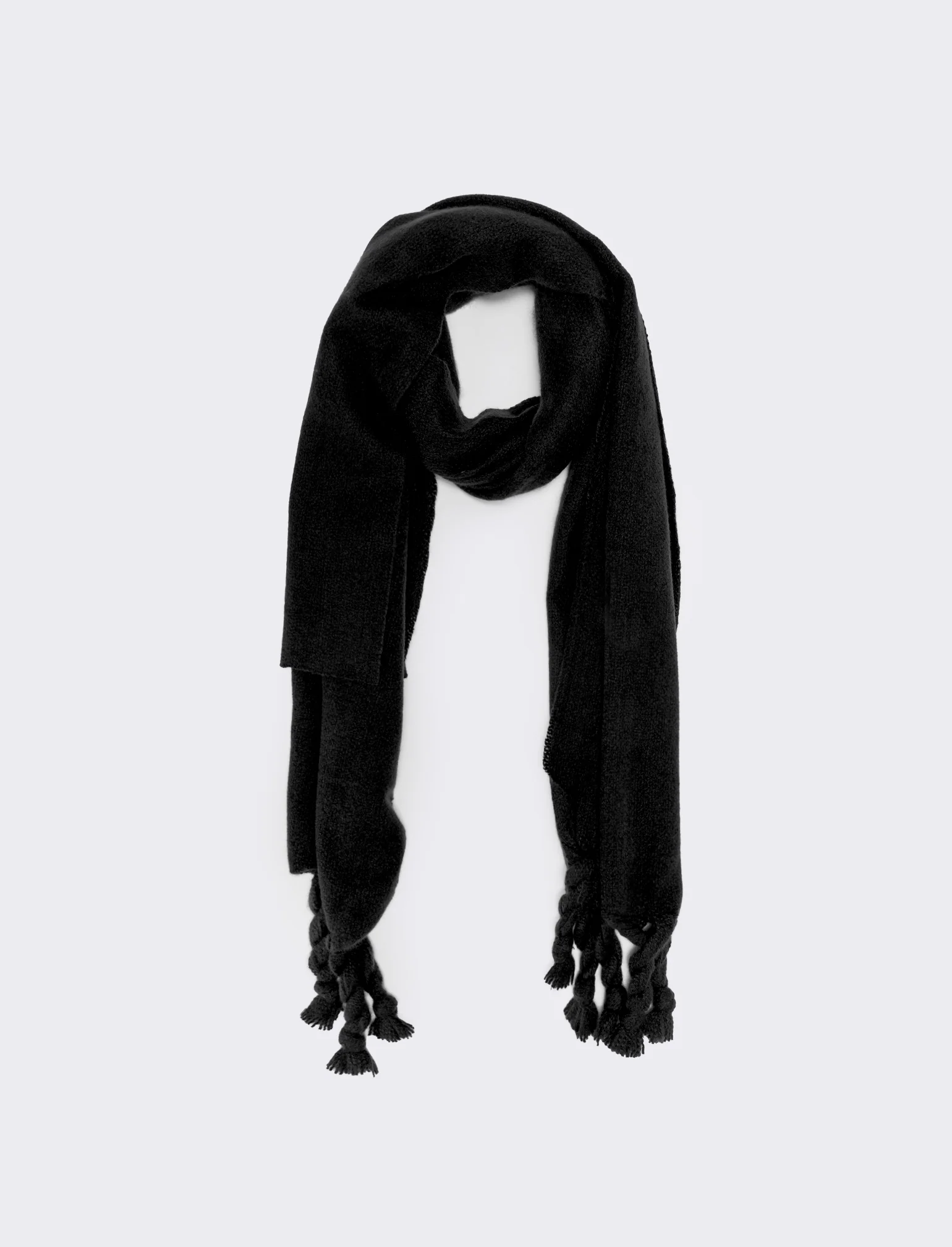 Sciarpone con frangia e treccia - Nero
