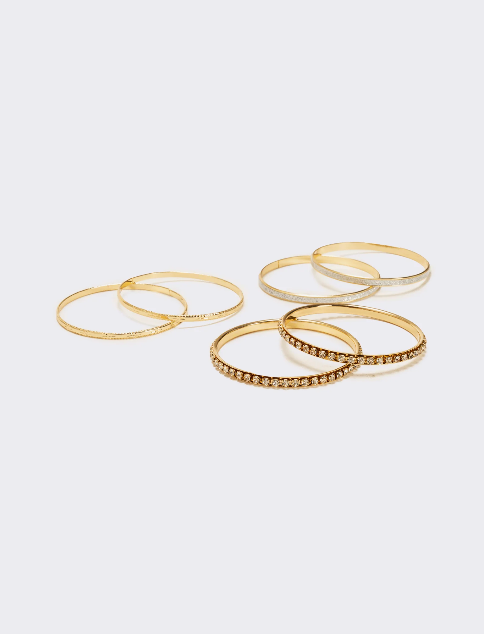 Sei bracciali rigidi con strass - Oro - Image 3