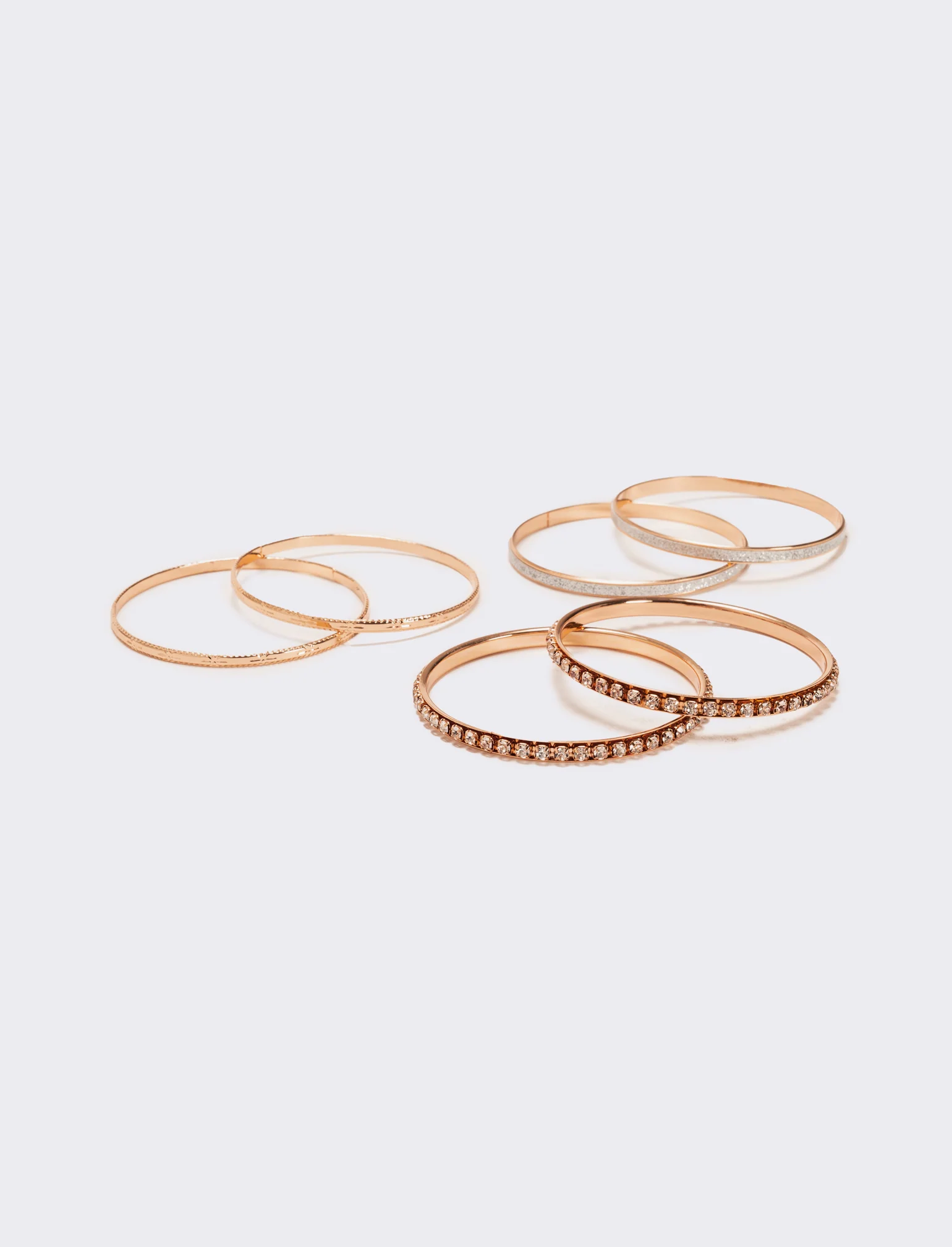Sei bracciali rigidi con strass - Oro rosa - Image 2
