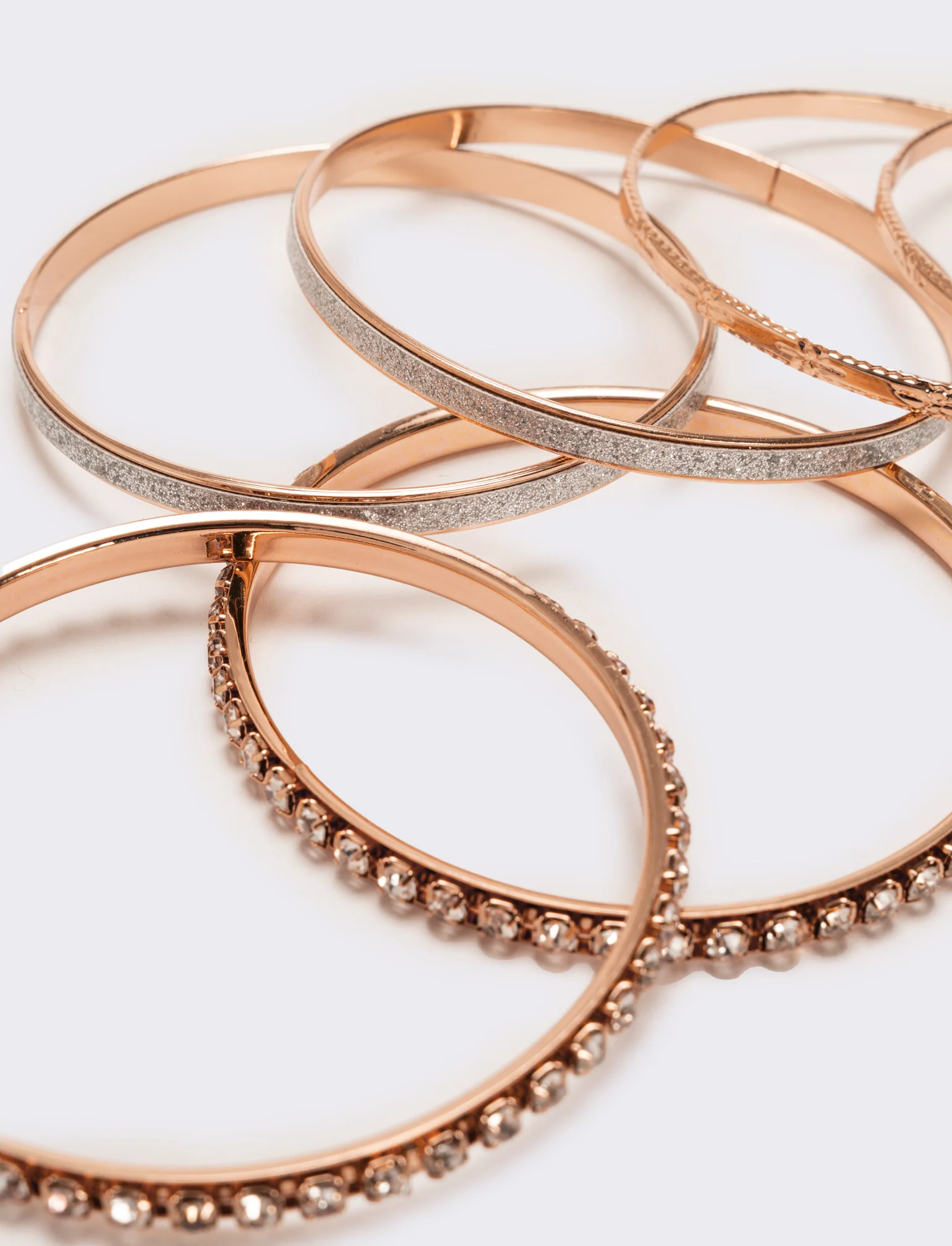 Sei bracciali rigidi con strass - Oro rosa - Image 3